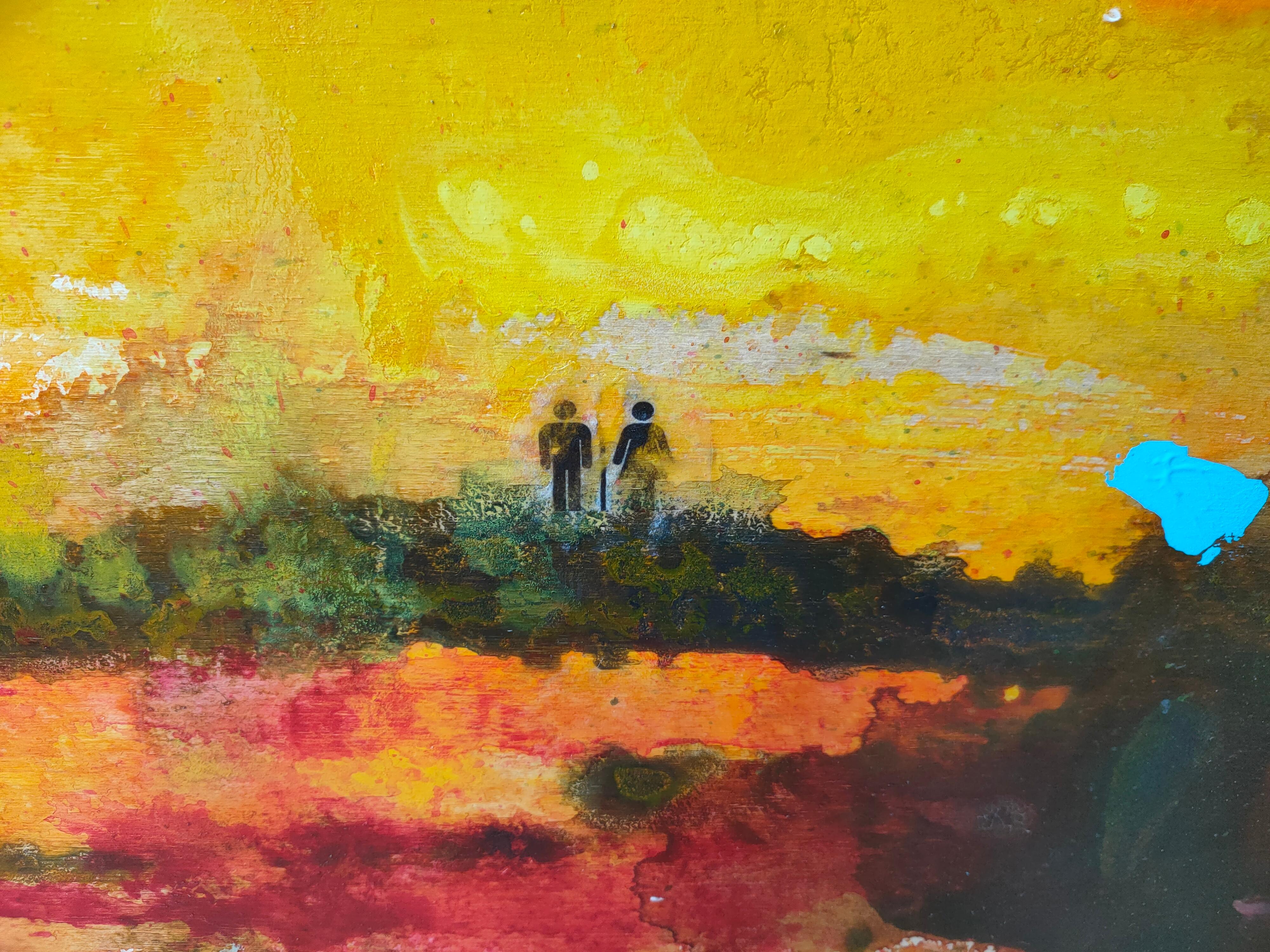 Zeitgenössische zeitgenössische Kunst von M.-P. Autonne: „Wo sind Hummingbirds?“ (Orange), Landscape Painting, von Marie-Pierre Autonne