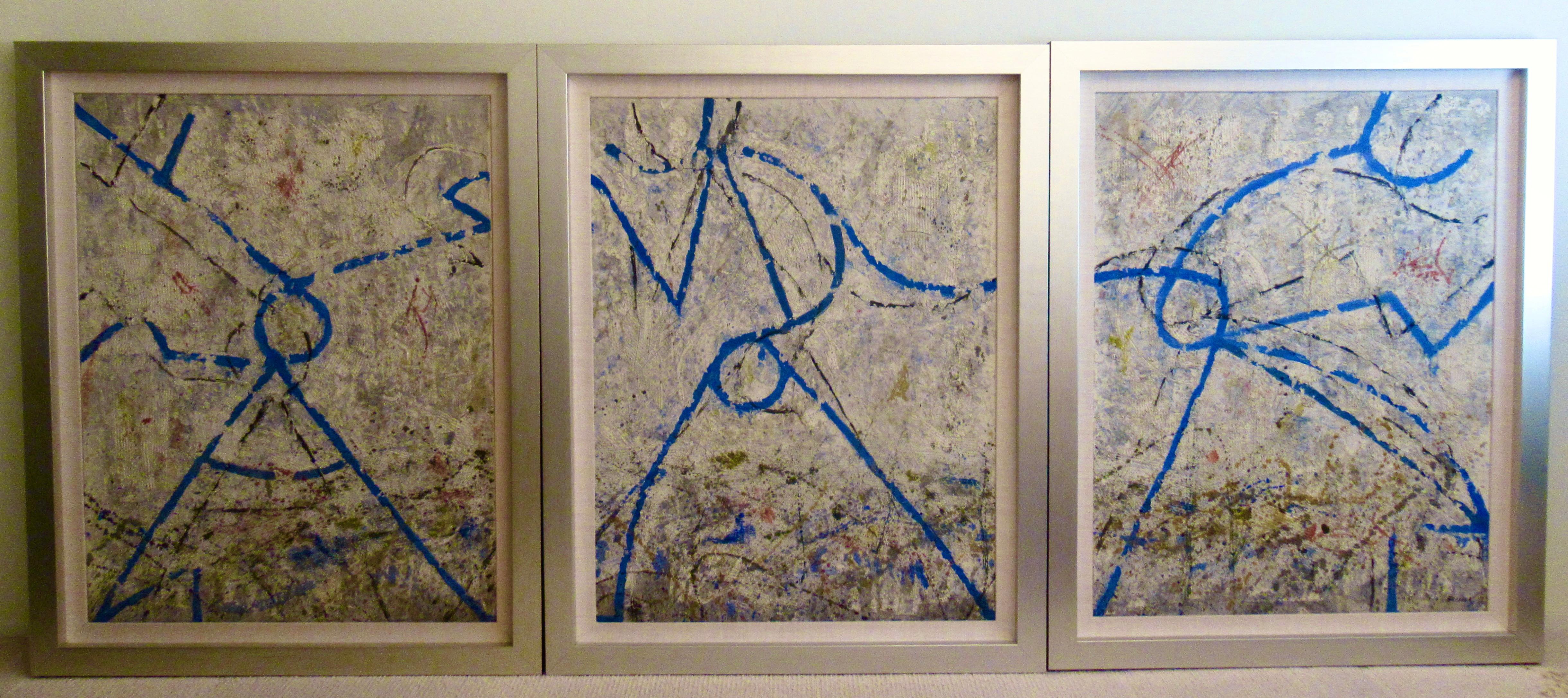 Pierre Marie Brisson Abstract Painting - Le Danseur Bleu (Very Large triptych)
