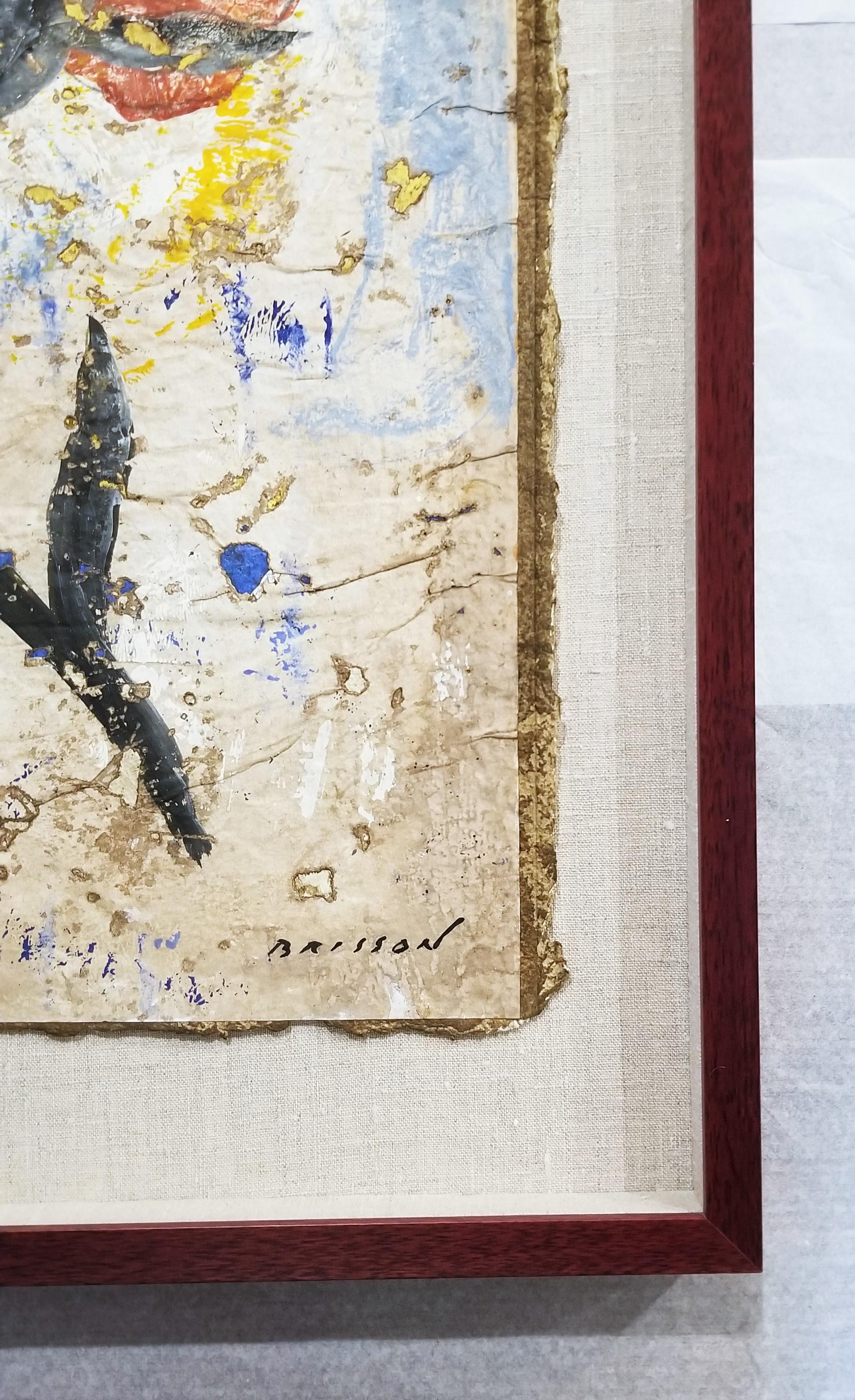 An original signed oil painting on heavy rag handmade paper by French artist Pierre Marie Brisson (1955-) titled 
