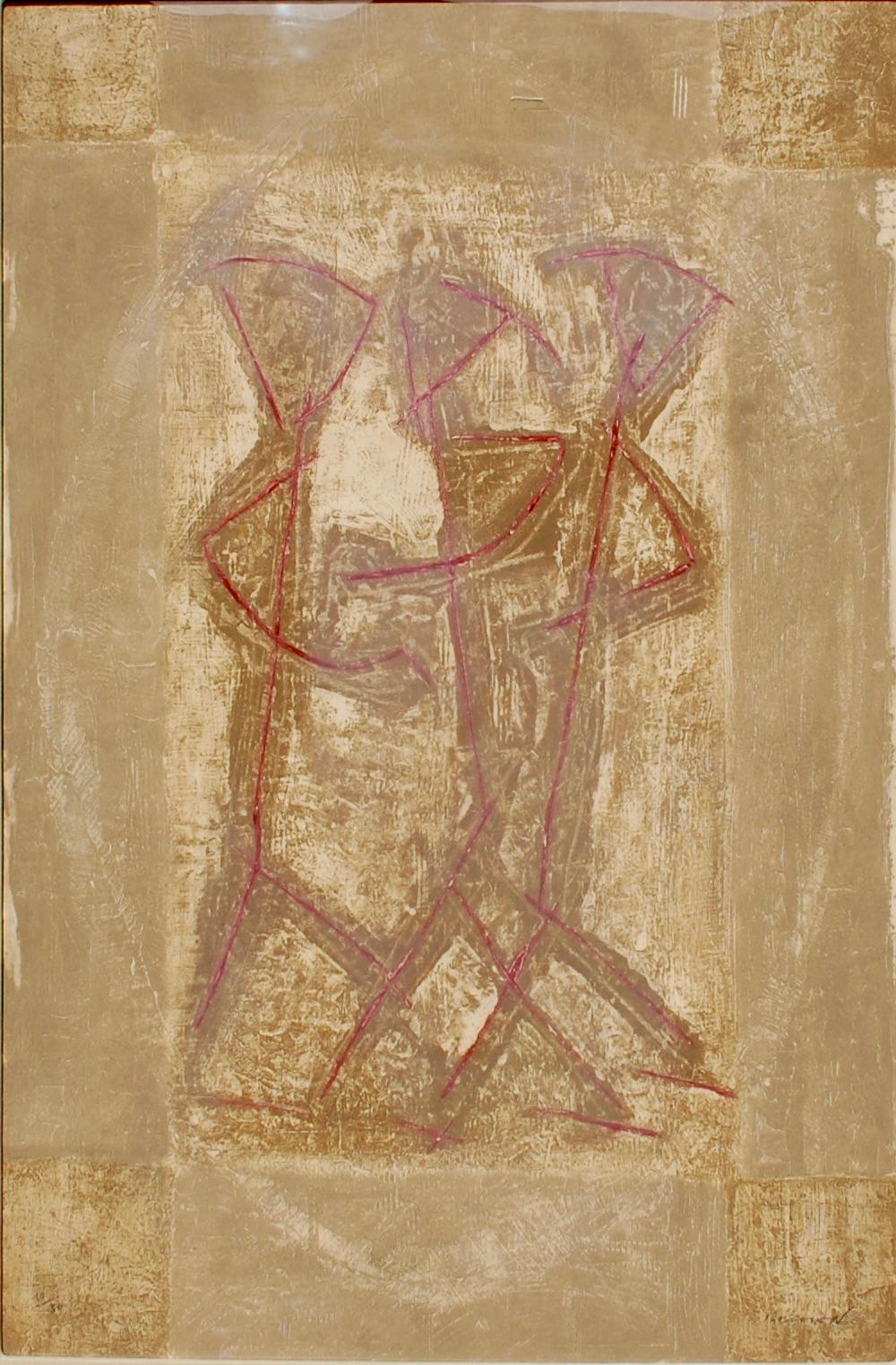 Trois figures abstraites Gravure au carborundum 10/30 - Print de Pierre Marie Brisson