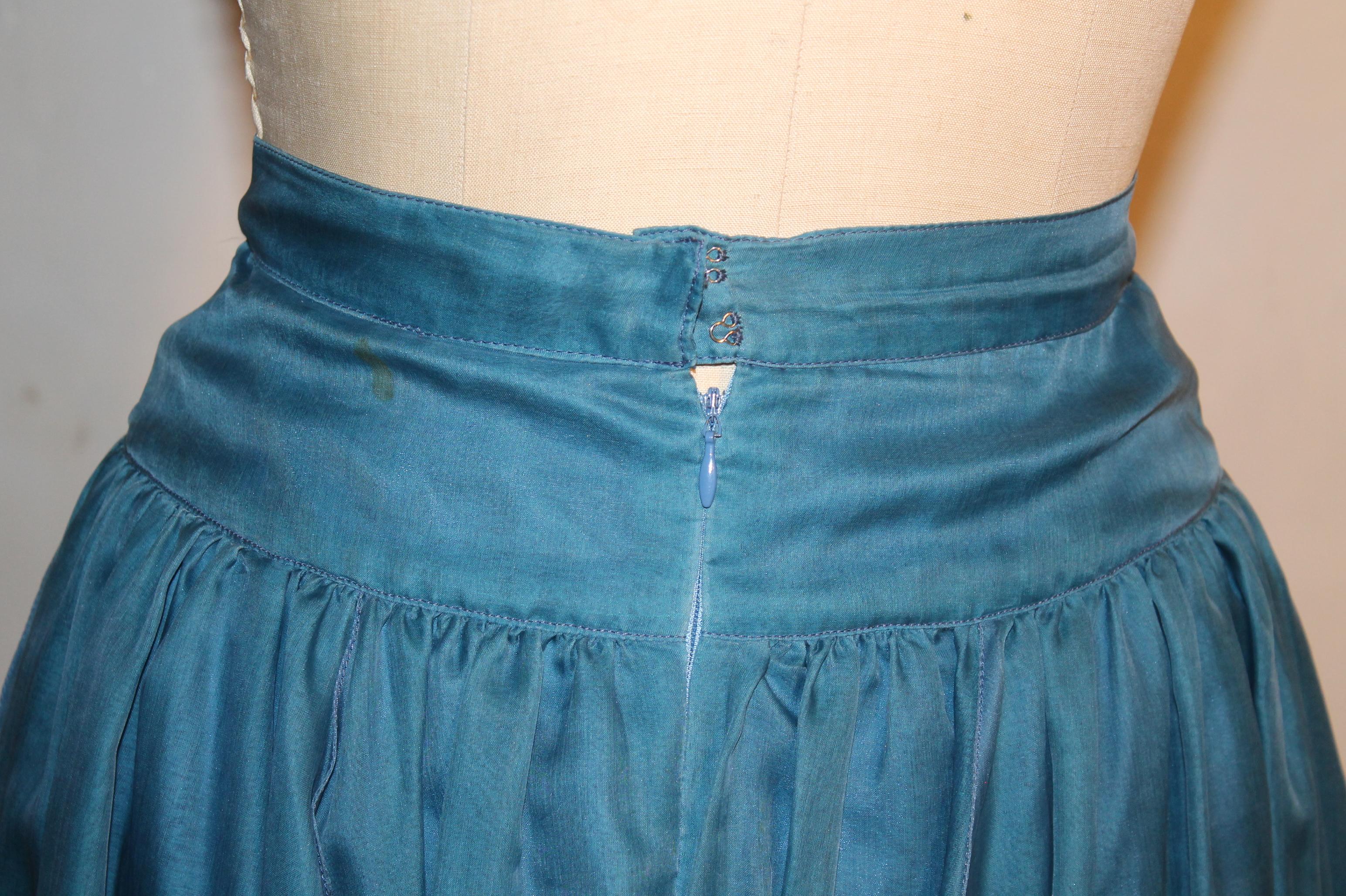 Women's Marie Pierre Tattarachi Blue Silk Skirt Made in France For Sale