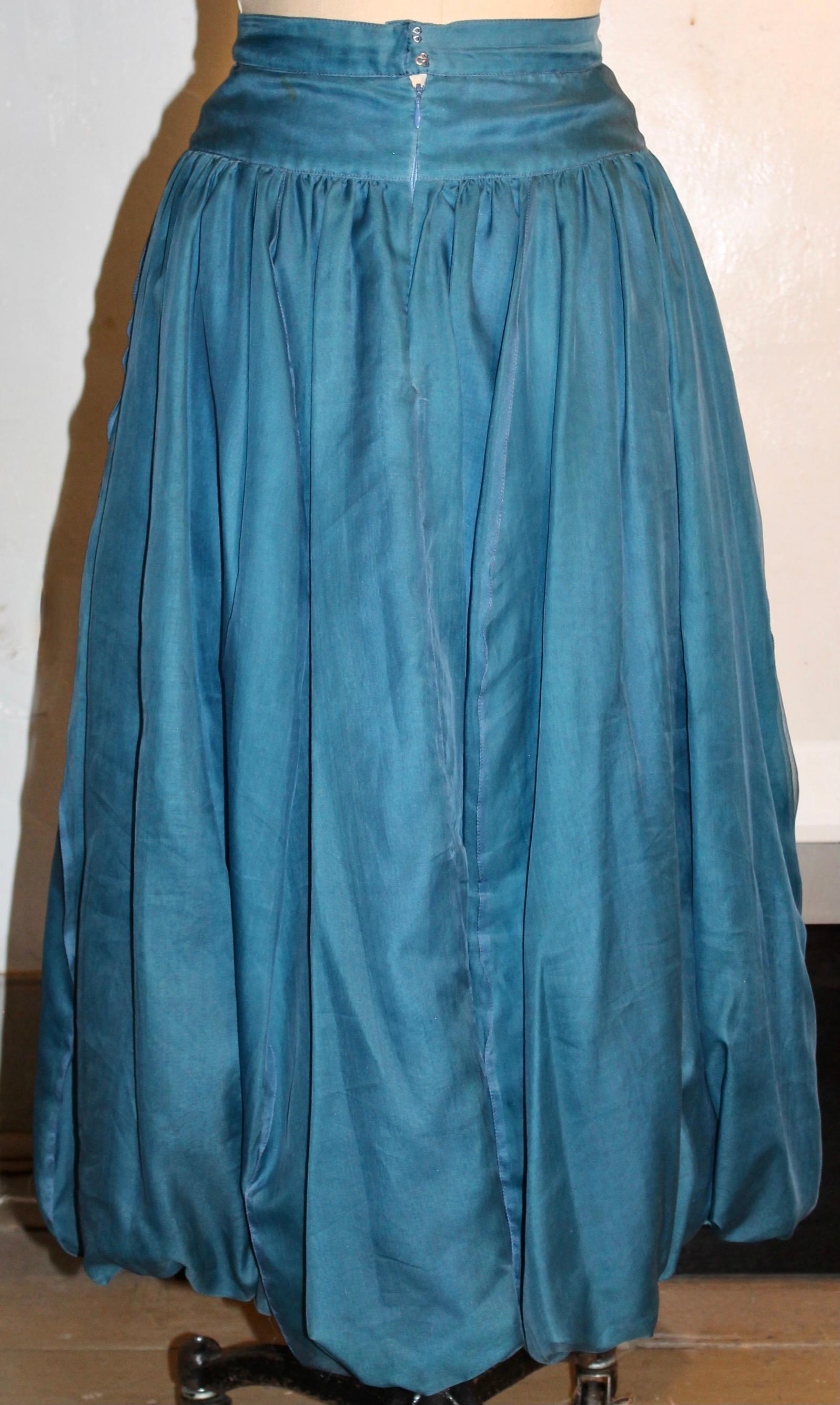 Marie Pierre Tattarachi Blue Silk Skirt Made in France For Sale 1