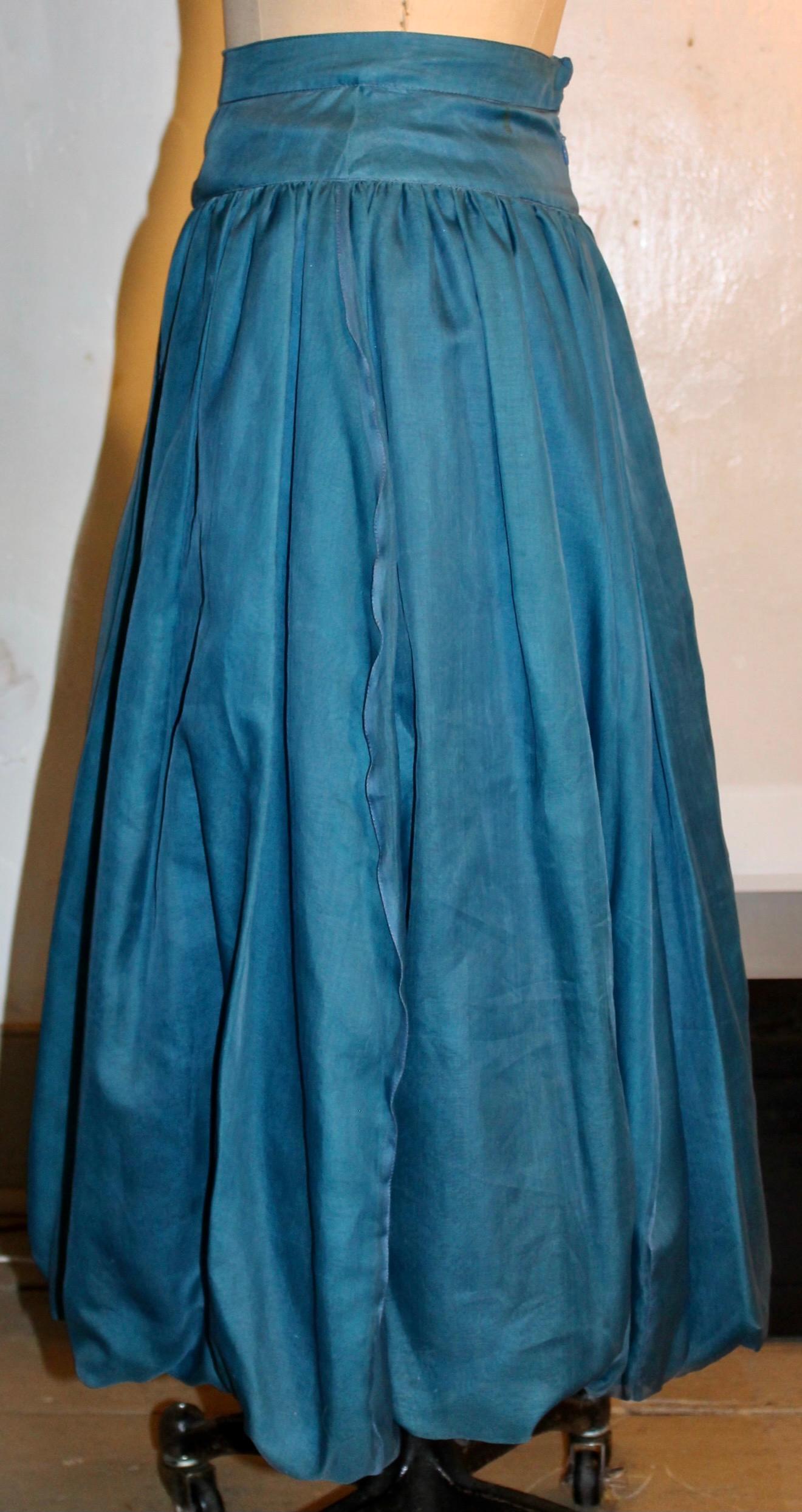 Marie Pierre Tattarachi Blue Silk Skirt Made in France For Sale 2