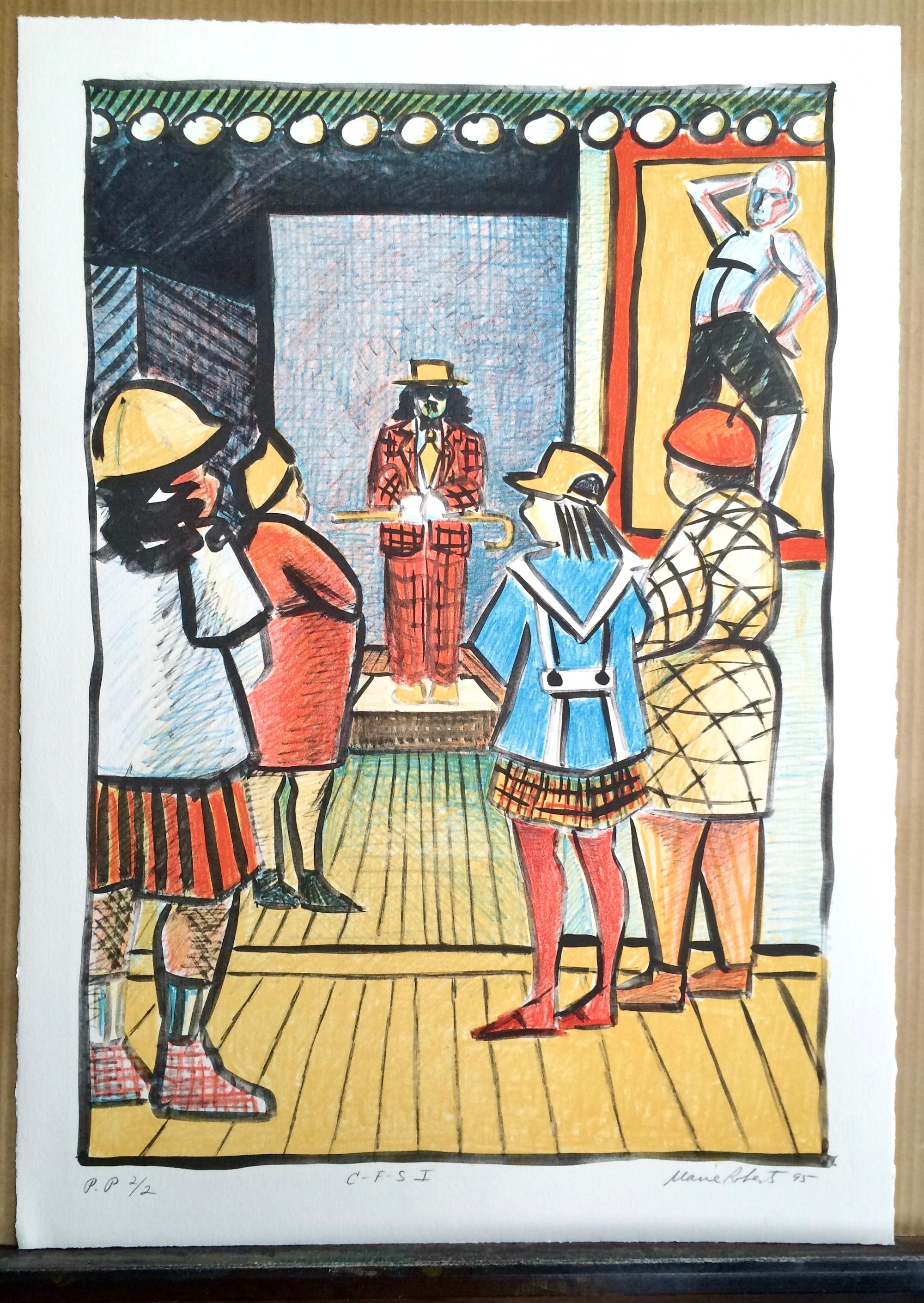 C.C.I., Litografia firmata, Coney Island, Figure di personaggi dei fumetti - Print di Marie Roberts