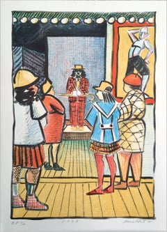 Lithographie signée Coney Island, personnages comiques