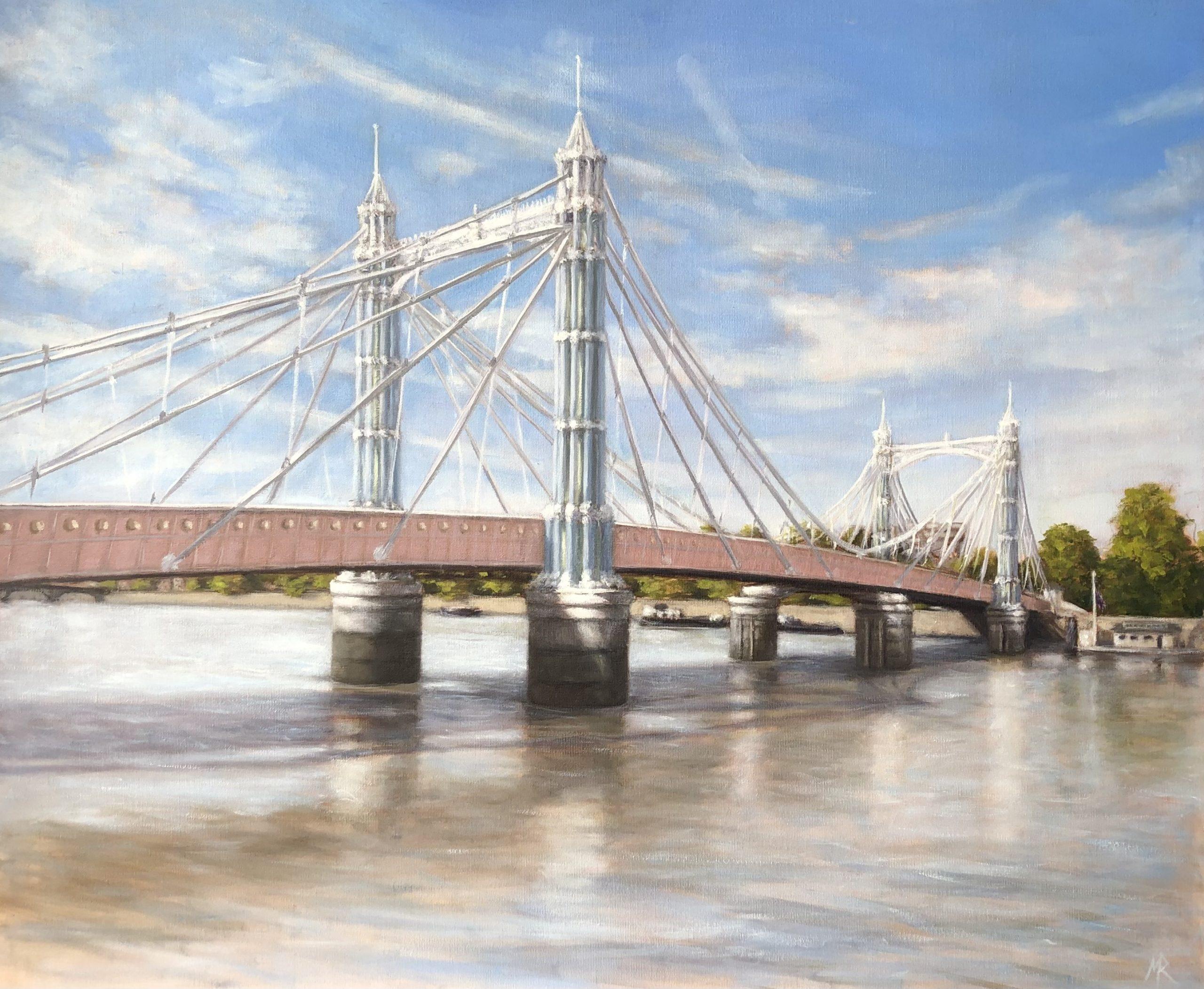 Puente Albert, Marea entrante- pintura al óleo realismo original- arte contemporáneo - Painting de Marie Robinson