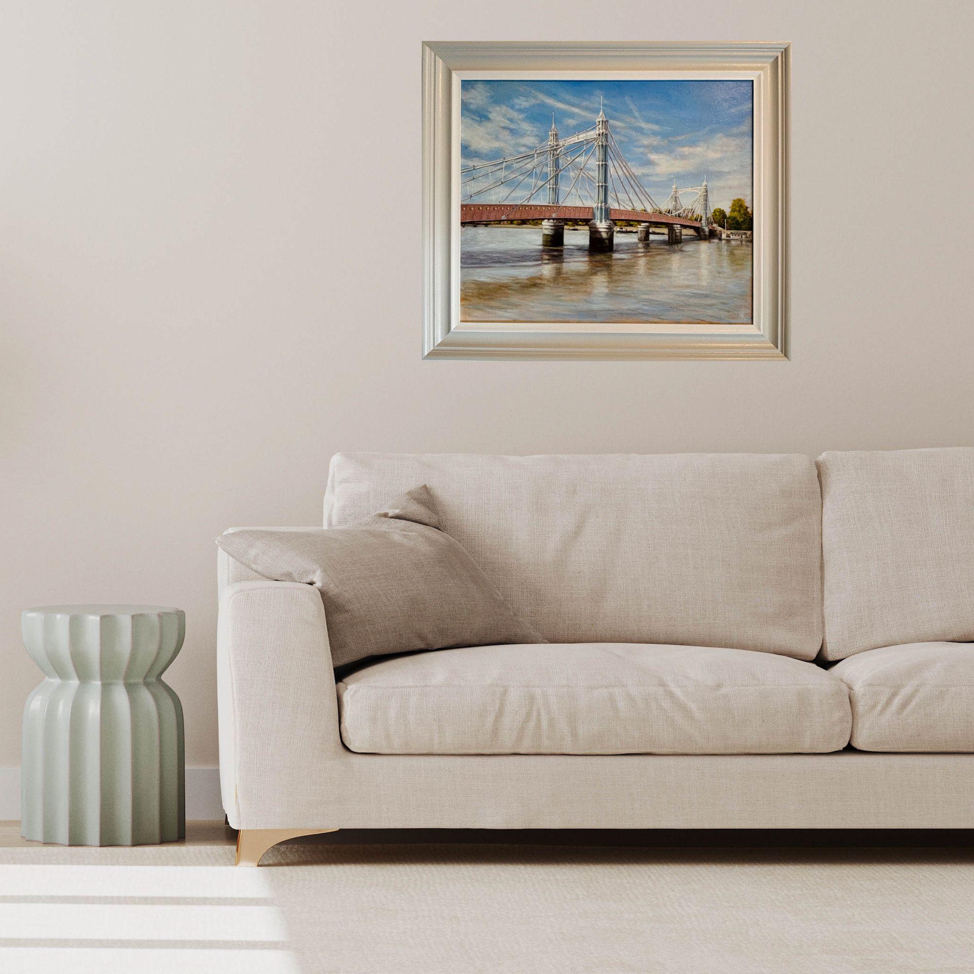 Albert Bridge, Einlaufende Flut-originales realistisches Ölgemälde-zeitgenössische Kunst im Angebot 1