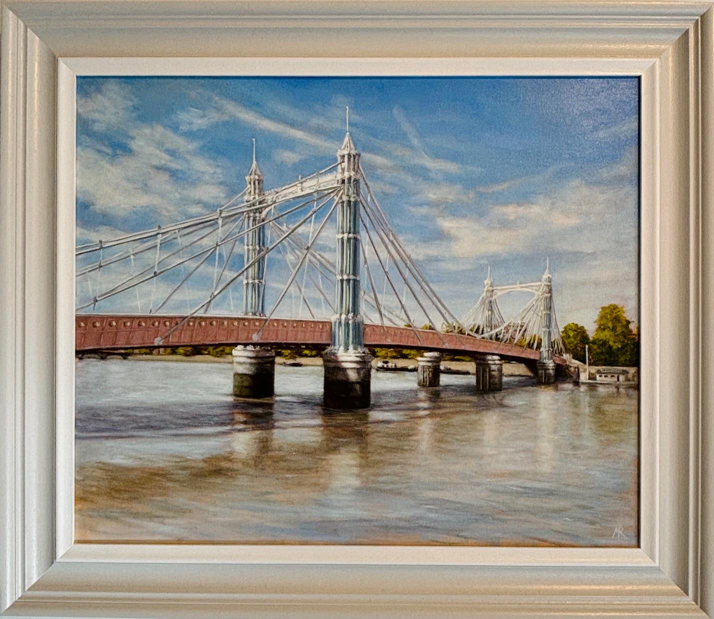 Landscape Painting de Marie Robinson - Puente Albert, Marea entrante- pintura al óleo realismo original- arte contemporáneo