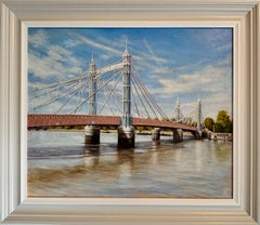 Albert Bridge, Incoming Tide-original realism oil painting- contemporary art