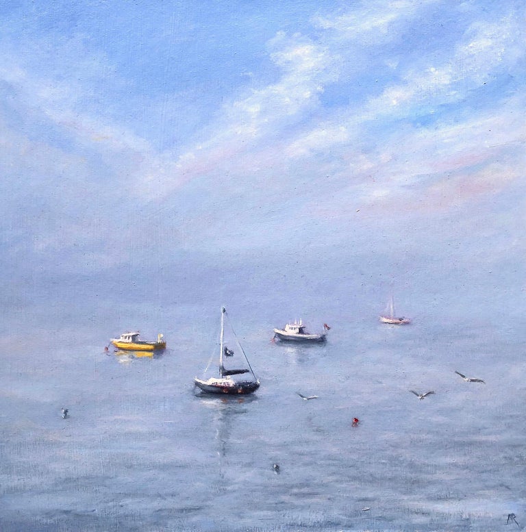 Marie Robinson, Afternoon Calm, Original Seascape Painting, Affordable Art - Blue Still-Life Painting by Marie Robinson