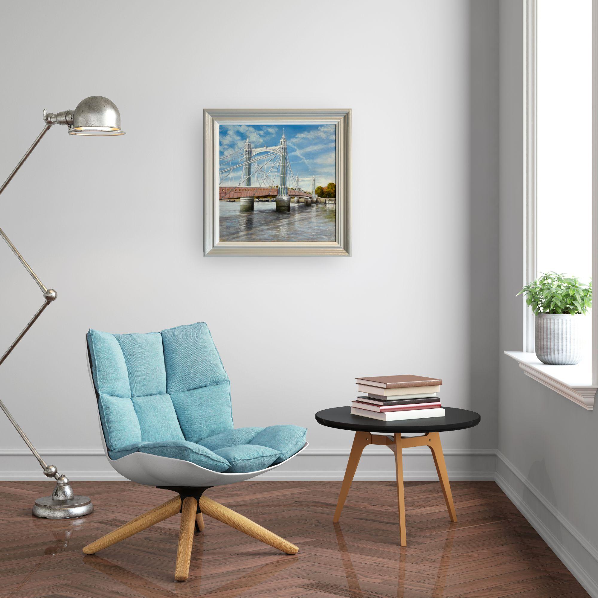 September Lights, Albert Bridge-originale realistische Ölgemälde-zeitgenössische Kunst im Angebot 1