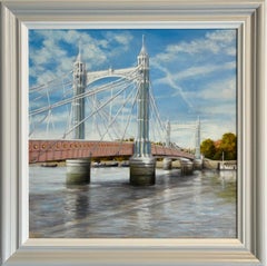 September Light, Albert Bridge-original realism oil painting- contemporary art