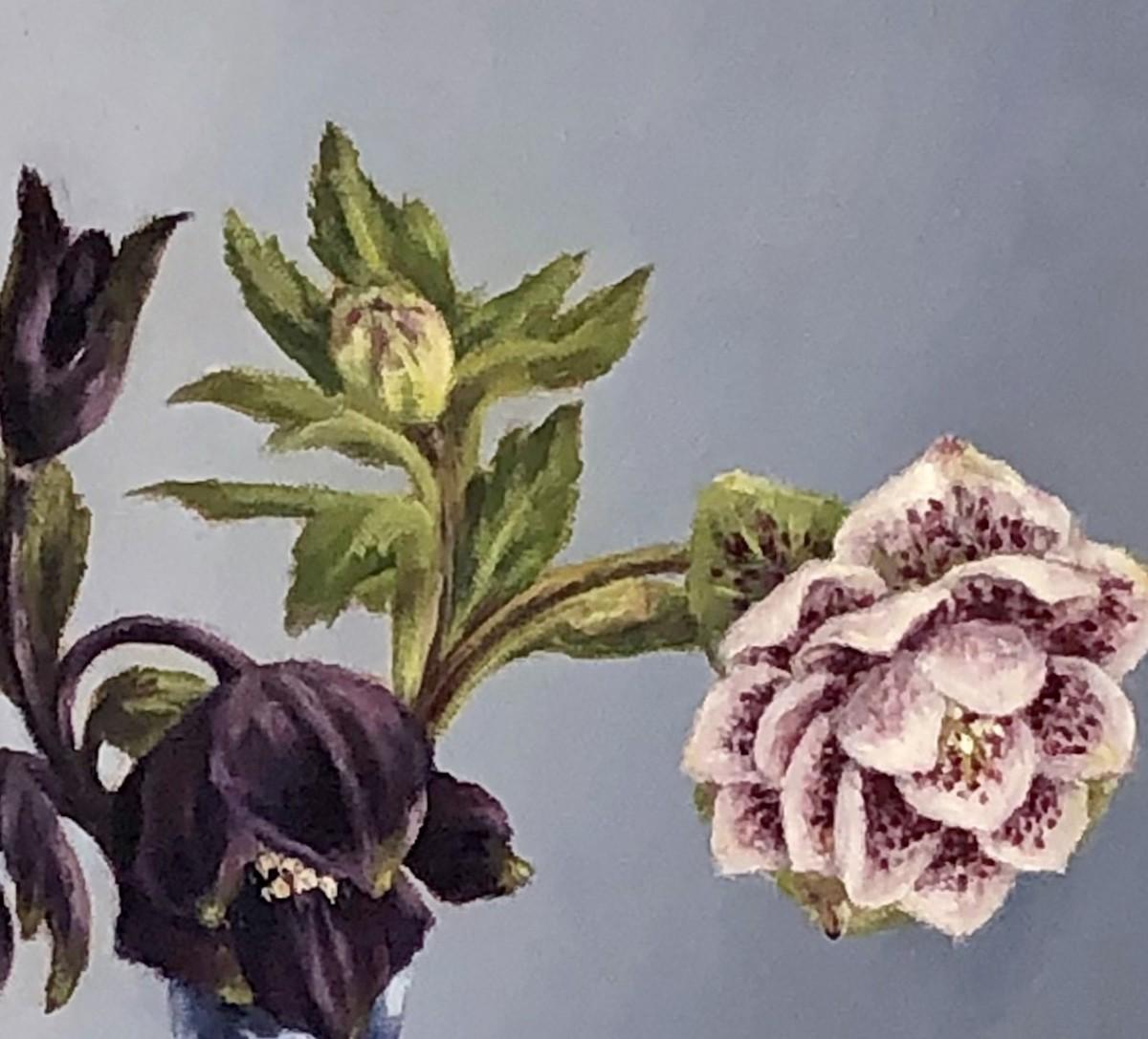 Signs of Spring, peinture originale de nature morte, œuvre d'art floral traditionnelle - Gris Still-Life Painting par Marie Robinson