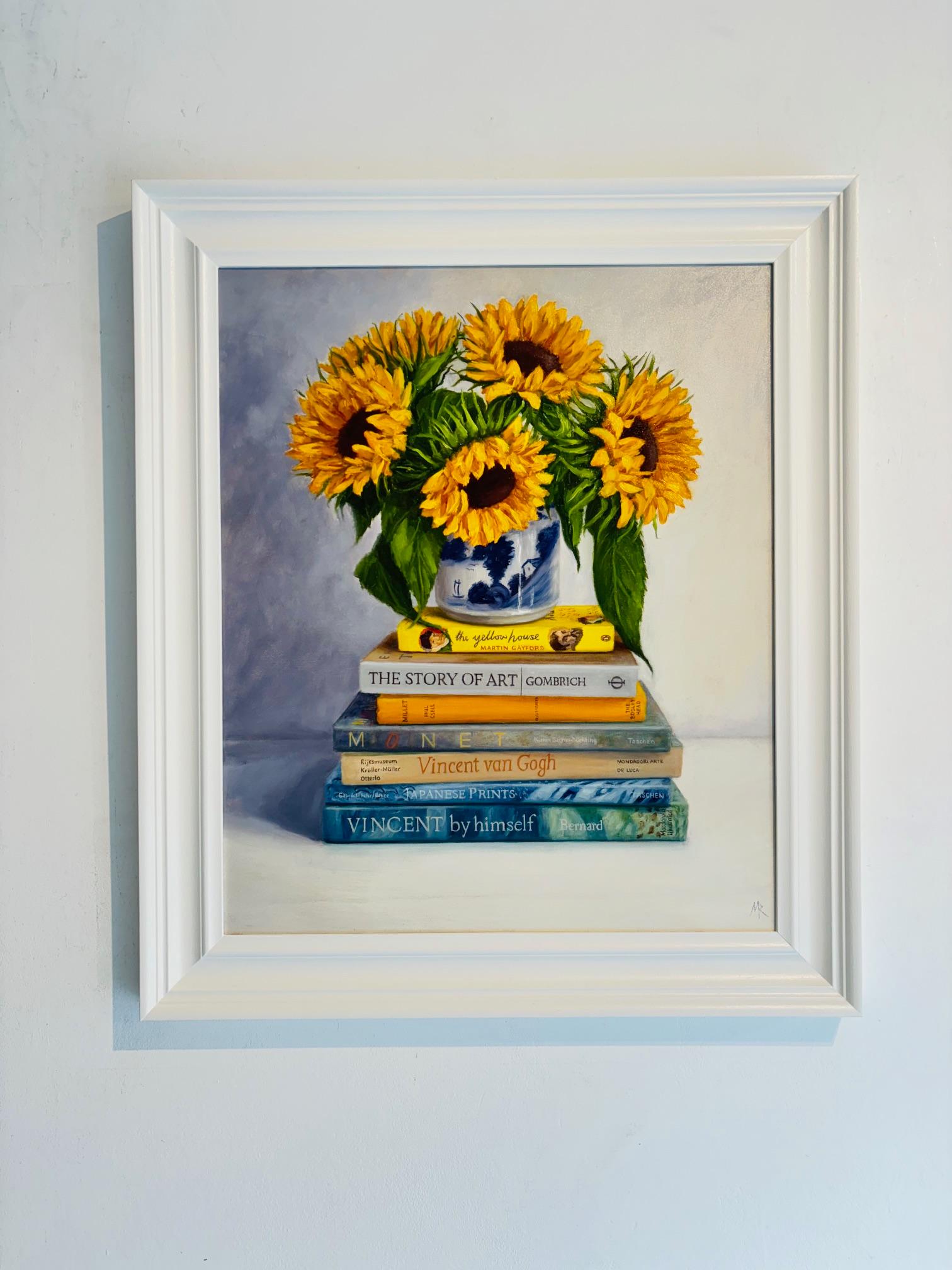 Girasoles -original bodegón realismo flor pintura al óleo- arte contemporáneo - Still-Life Painting Beige de Marie Robinson