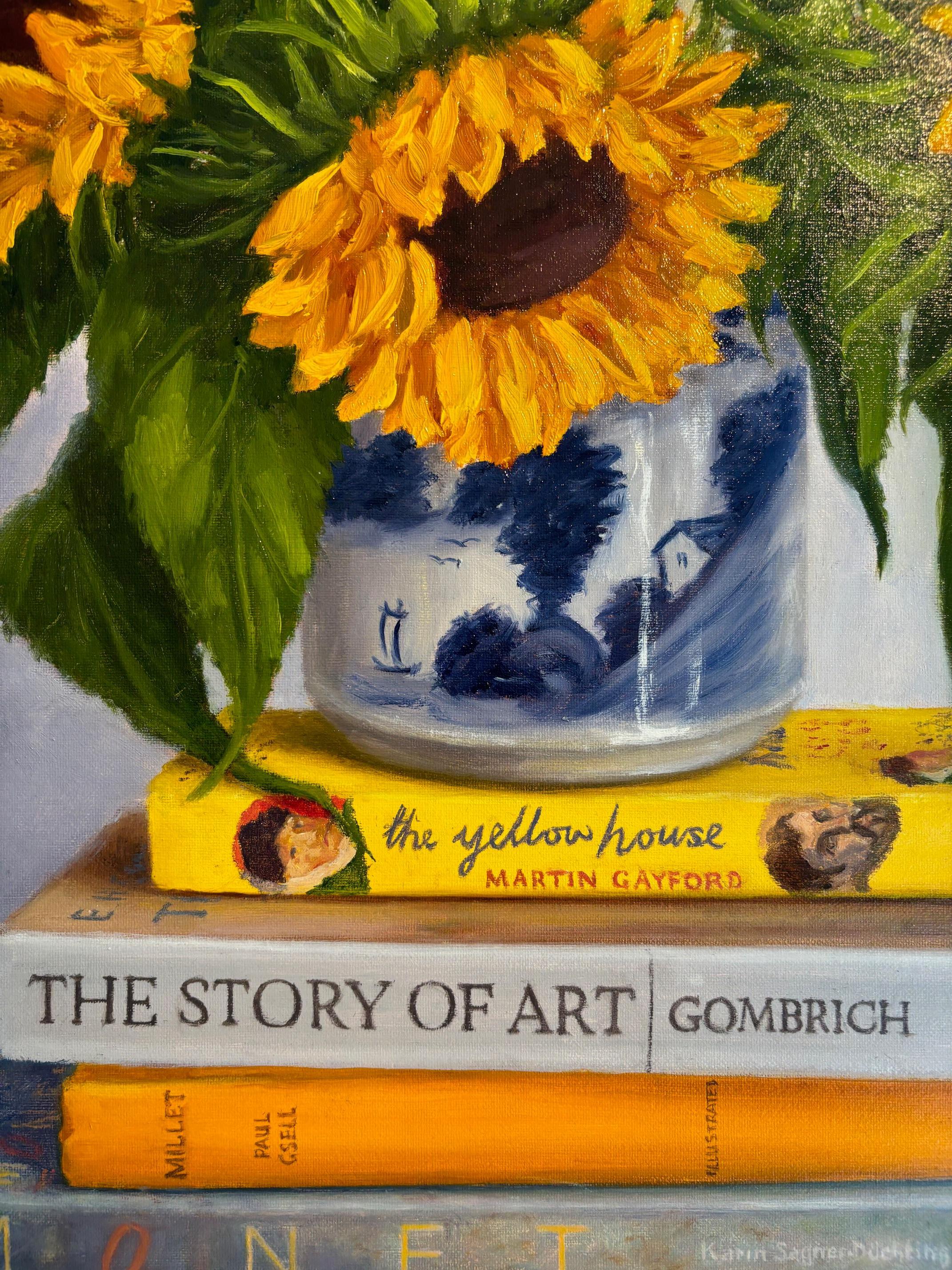 Esta excepcional obra de arte está actualmente expuesta y a la venta en la Galería de Arte Contemporáneo Signet y en Internet.

Este bodegón original capta la cálida vitalidad de los girasoles en un jarrón, que cobran vida con exquisito detalle