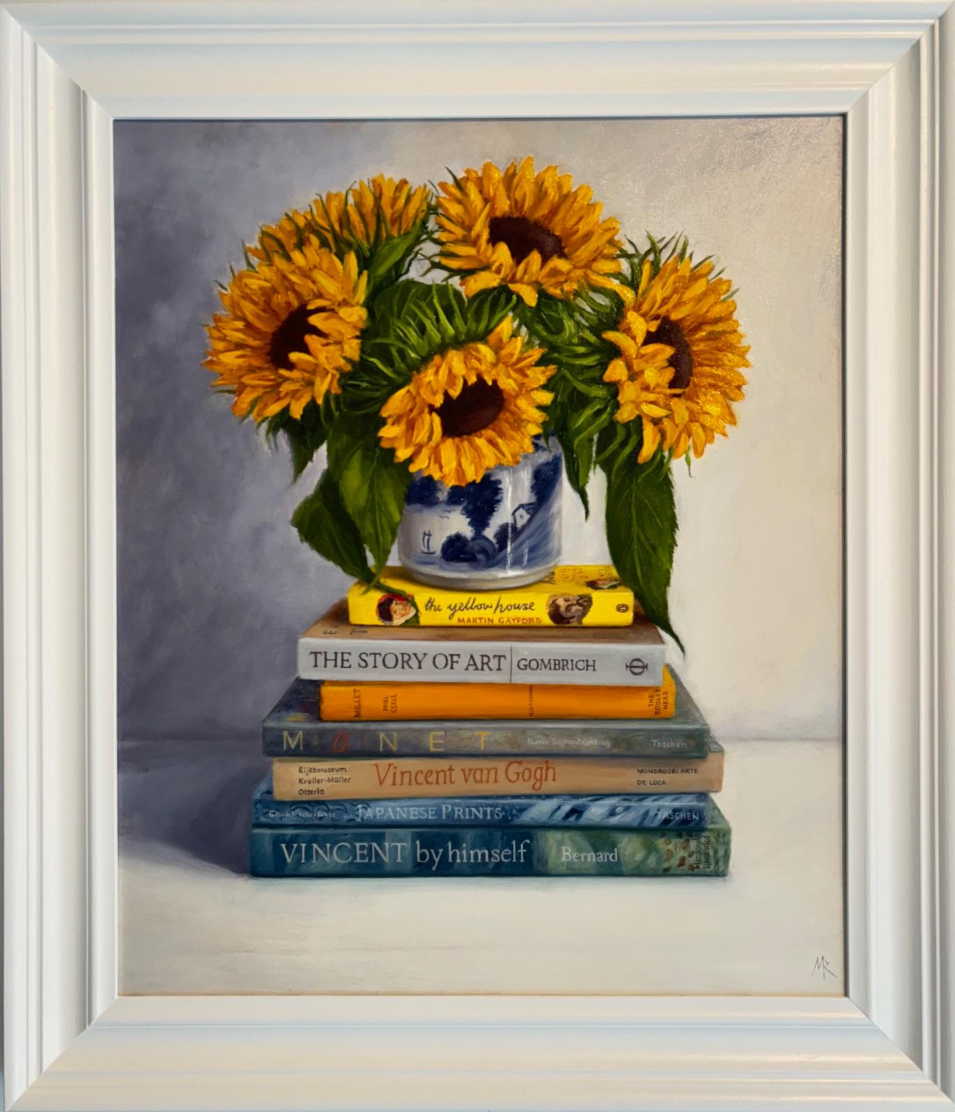 Still-Life Painting de Marie Robinson - Girasoles -original bodegón realismo flor pintura al óleo- arte contemporáneo