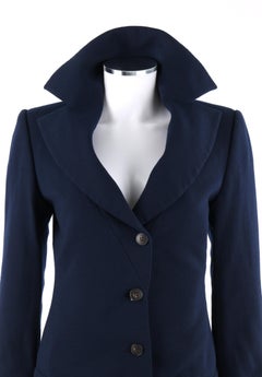 MARIE SAINT PIERRE c.1990’s Navy Blue Asymmetric Button Front Blazer Jacket