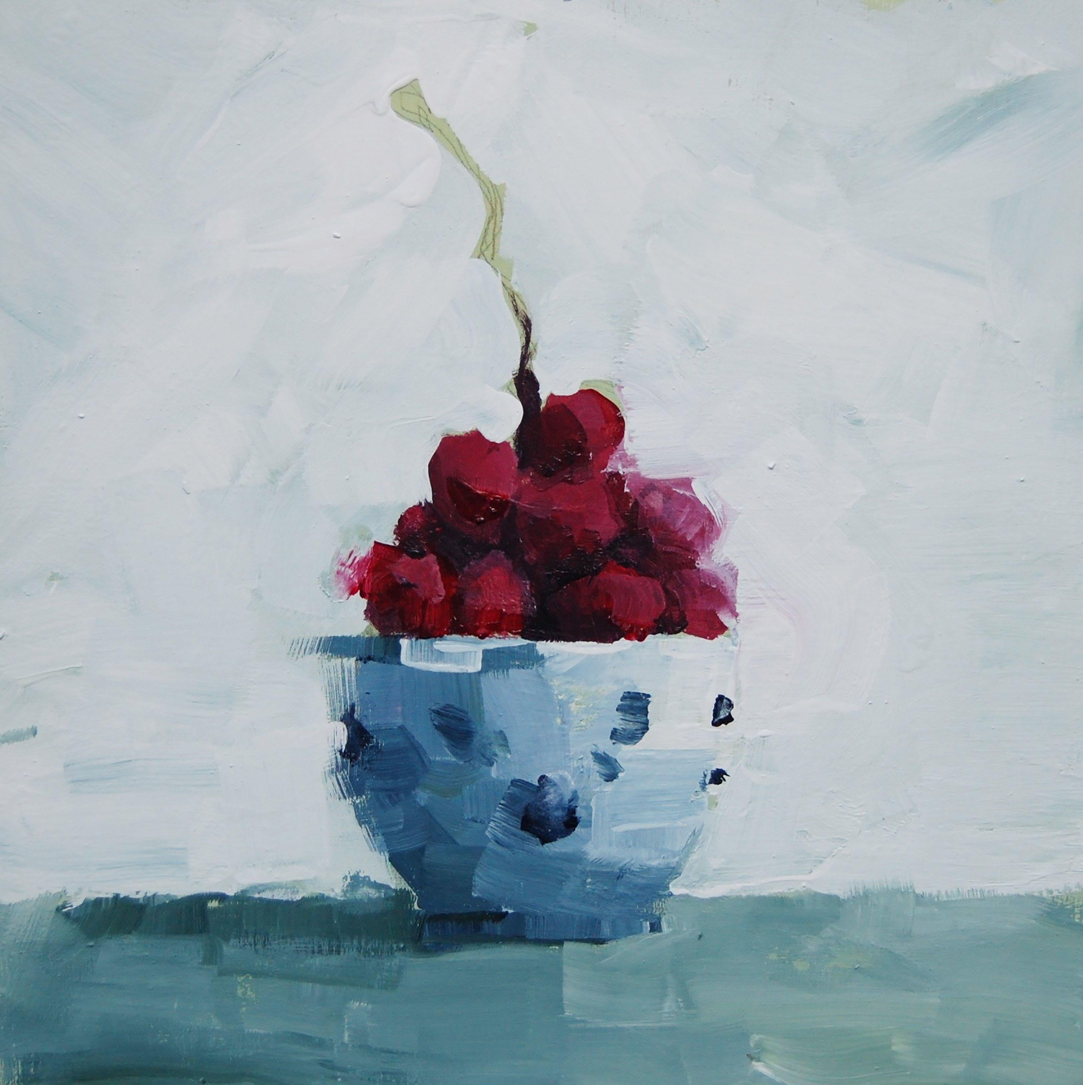 Eine Obstschale, Gemälde, Acryl auf Holzplatte – Painting von Marie Sequens