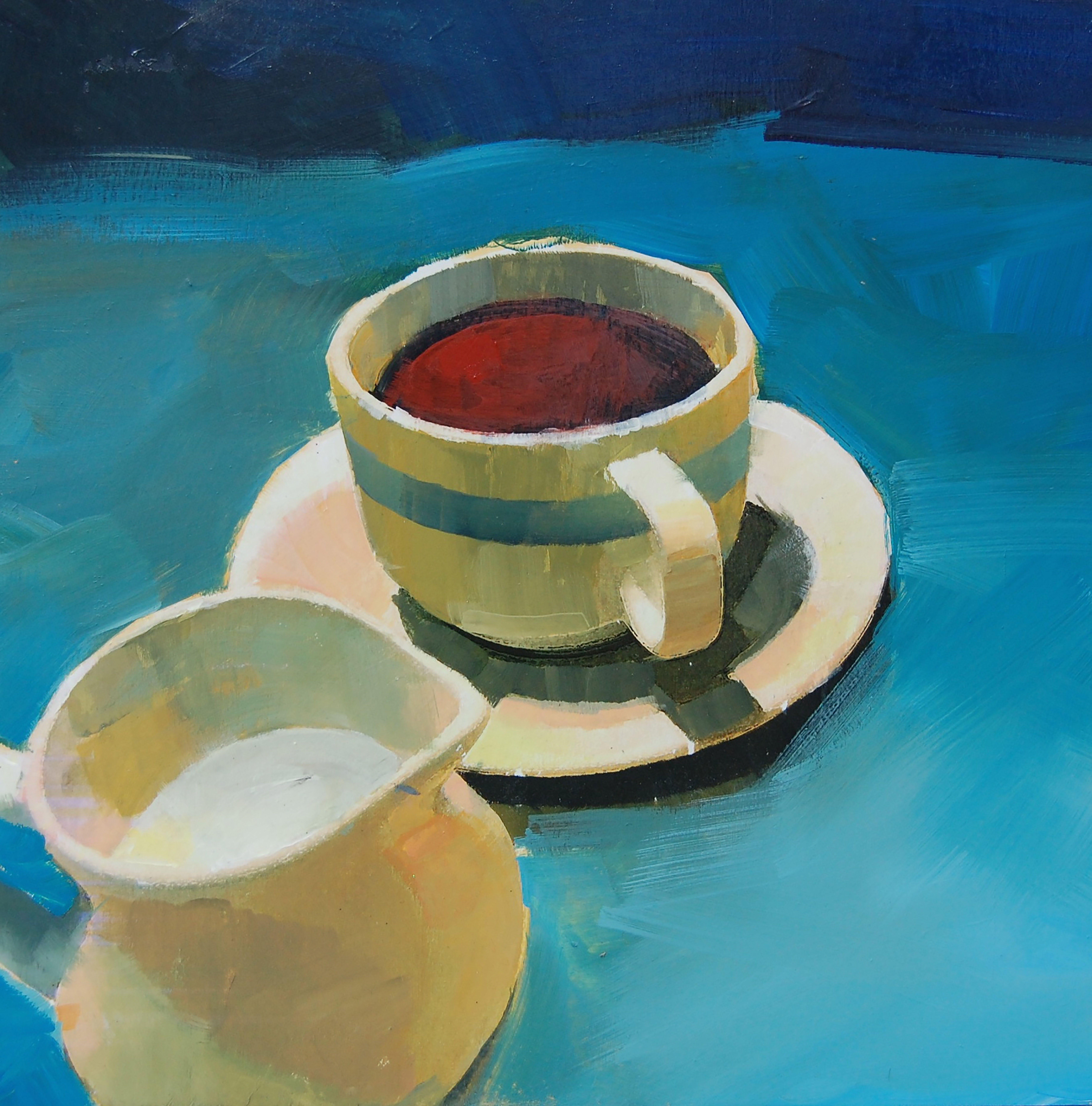 One of a series of Cup paintings done mostly with a wide bristle brush. Painted on solid birch panel with 1.5 inch wide edges.  :: Painting :: Impressionist :: This piece comes with an official certificate of authenticity signed by the artist ::