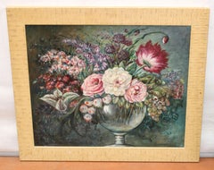 Floral Still Life Oil Painting on Canvas, Framed, Circa 1950s