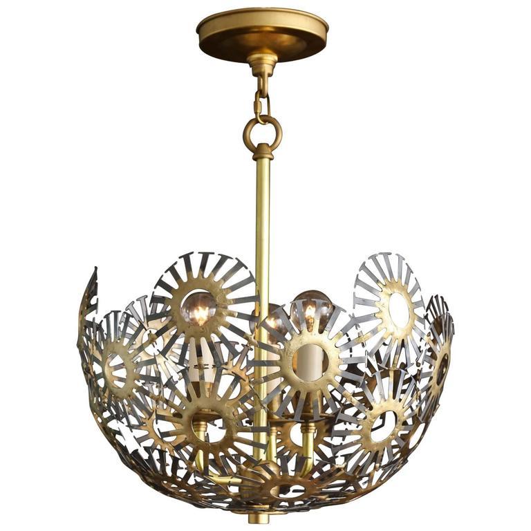 Marie Suri Steel and Bronze Pendant Light In Excellent Condition For Sale In New York, NY