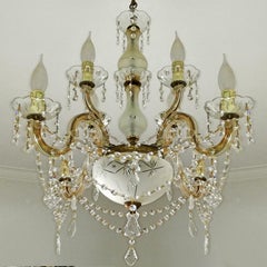 Lámpara de cristal Marie Therese de 8 luces con cuenco de cristal tallado, gotas y guirnaldas