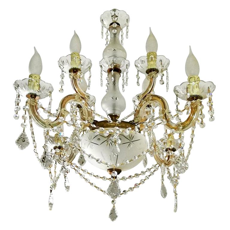 Marie Therese 8-Light Crystal Chandelier with Cut Glass Bowl, Drops and Swags For Sale