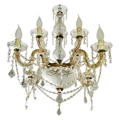 Retro Marie Therese 8-Light Crystal Chandelier with Cut Glass Bowl, Drops and Swags