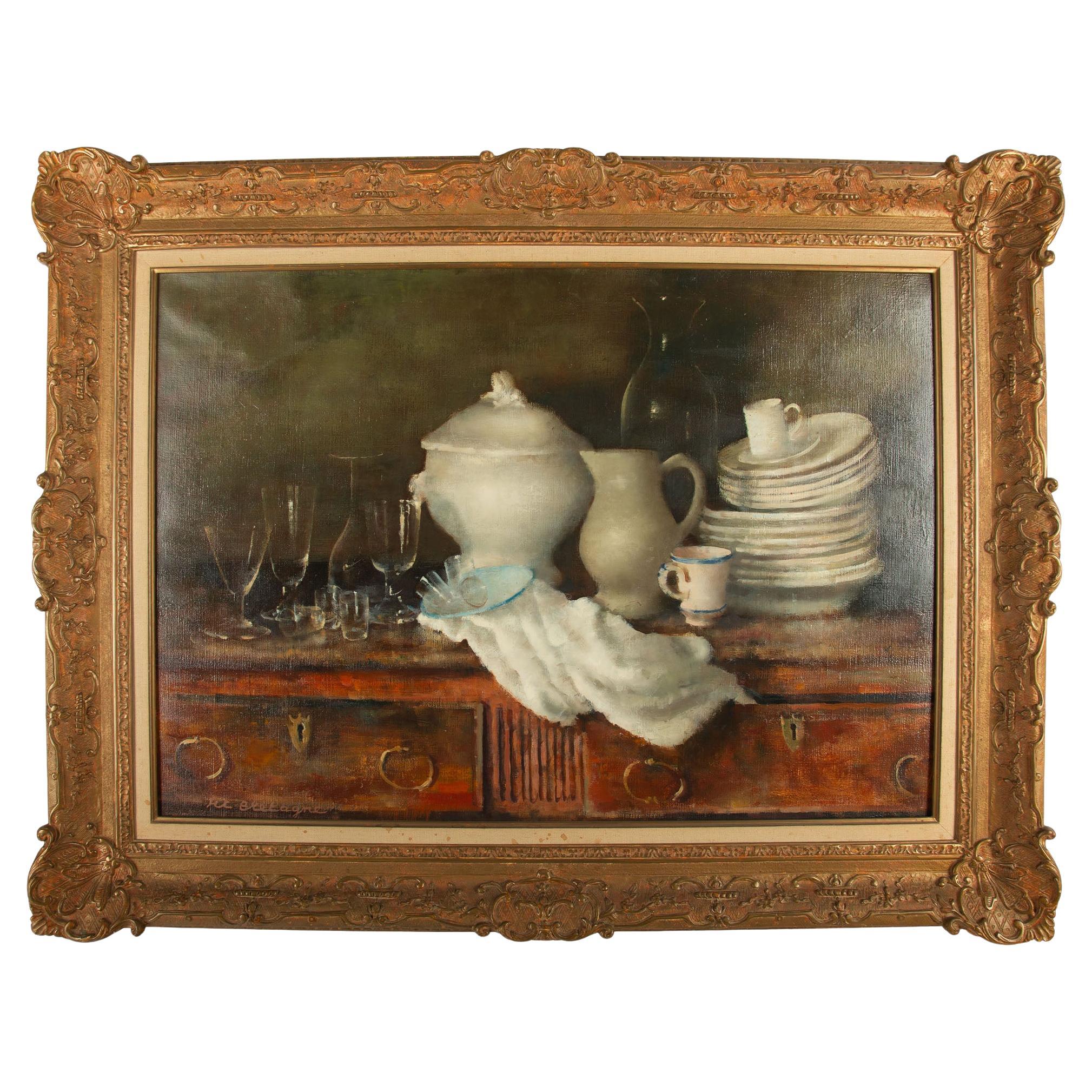 Marie-Thérèse Bretagne, Stilleben mit Porzellan und Glaswaren im Angebot