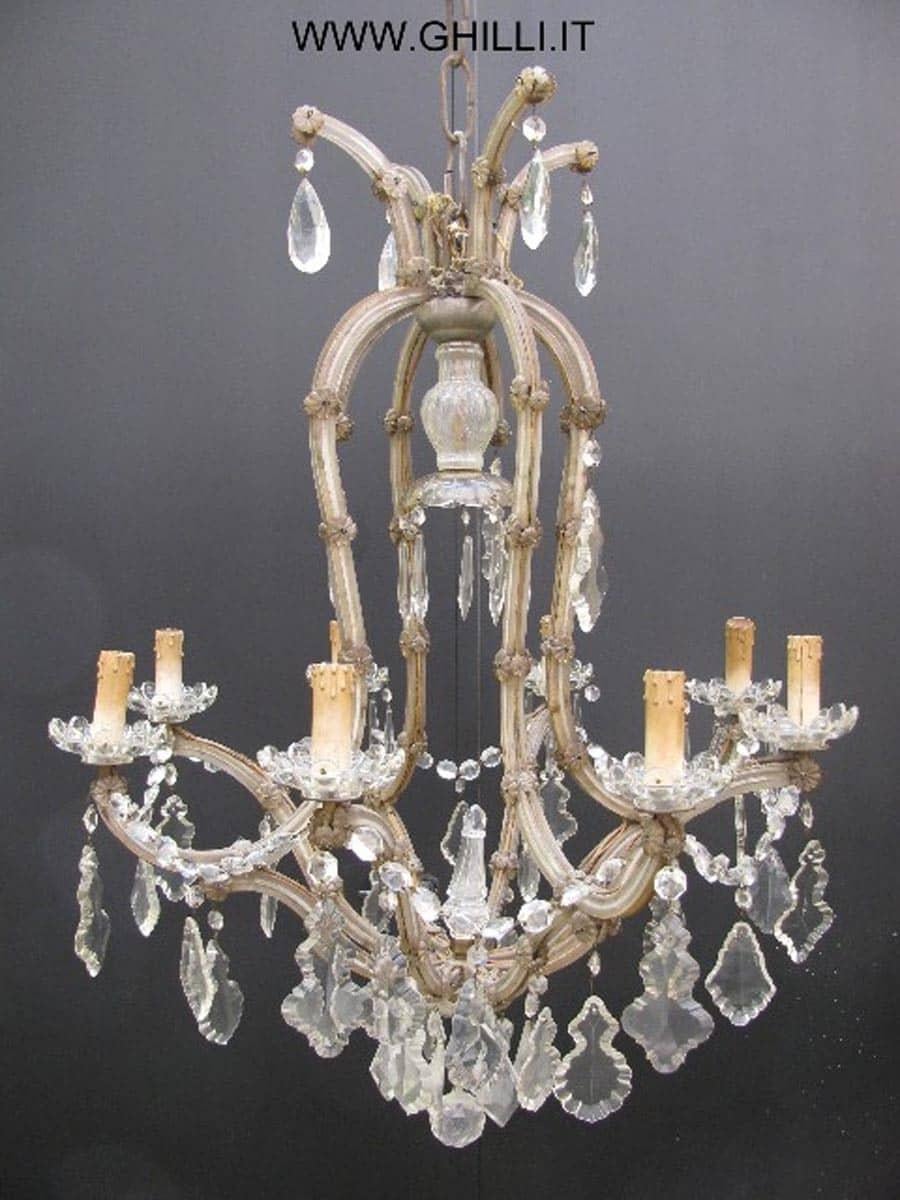 Marie Therese Crystal Chandelier Mid-20th Century Nine-Light Pendant from Italy 6