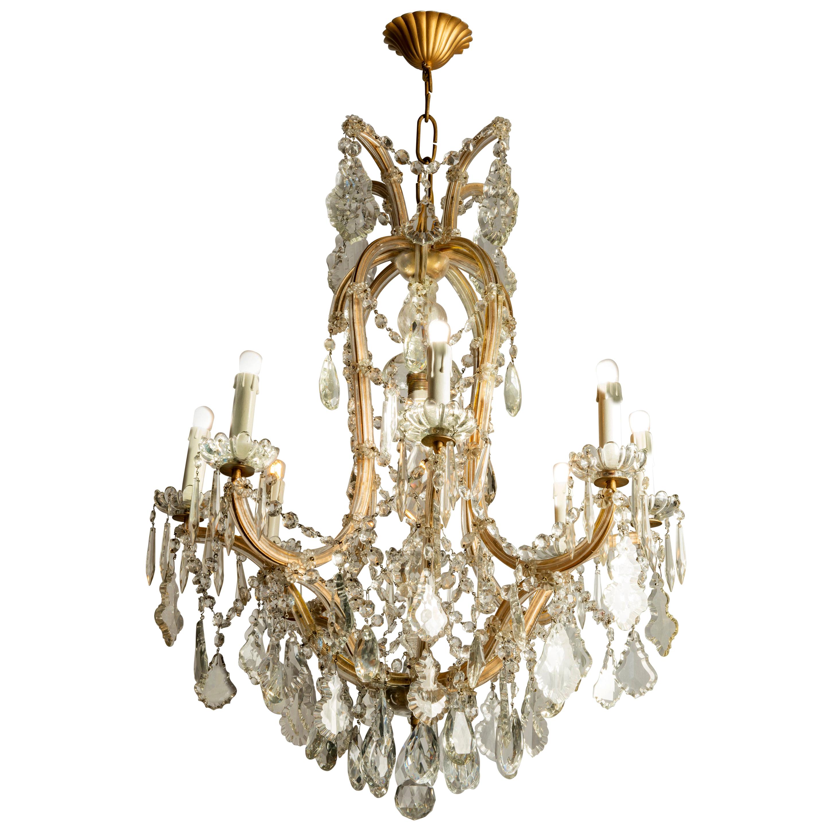 Marie Therese Crystal Chandelier Mid-20th Century Nine-Light Pendant from Italy