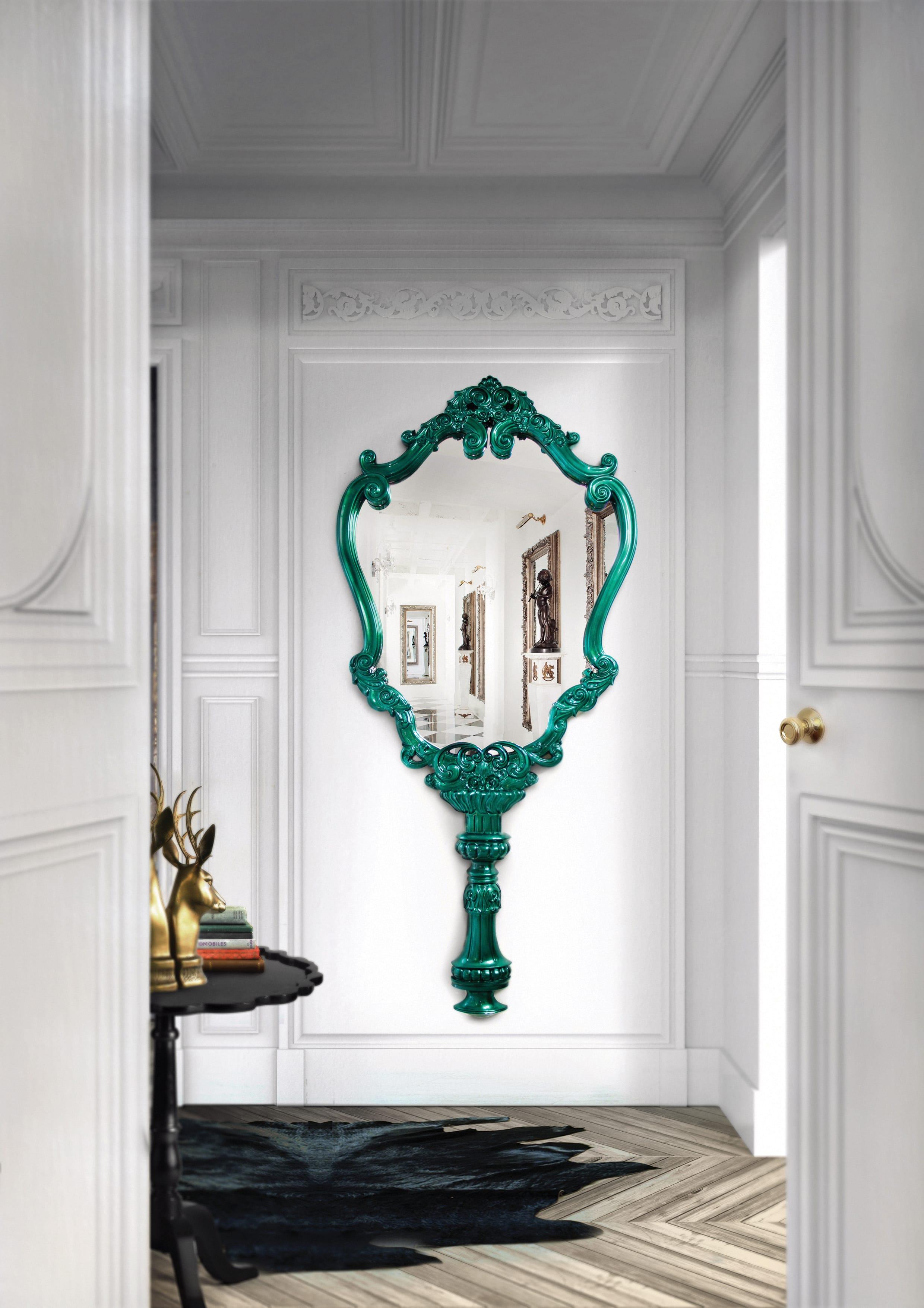 Modern Marie Thérèse Mirror with Silver Leaf and Green Translucent by Boca do Lobo For Sale