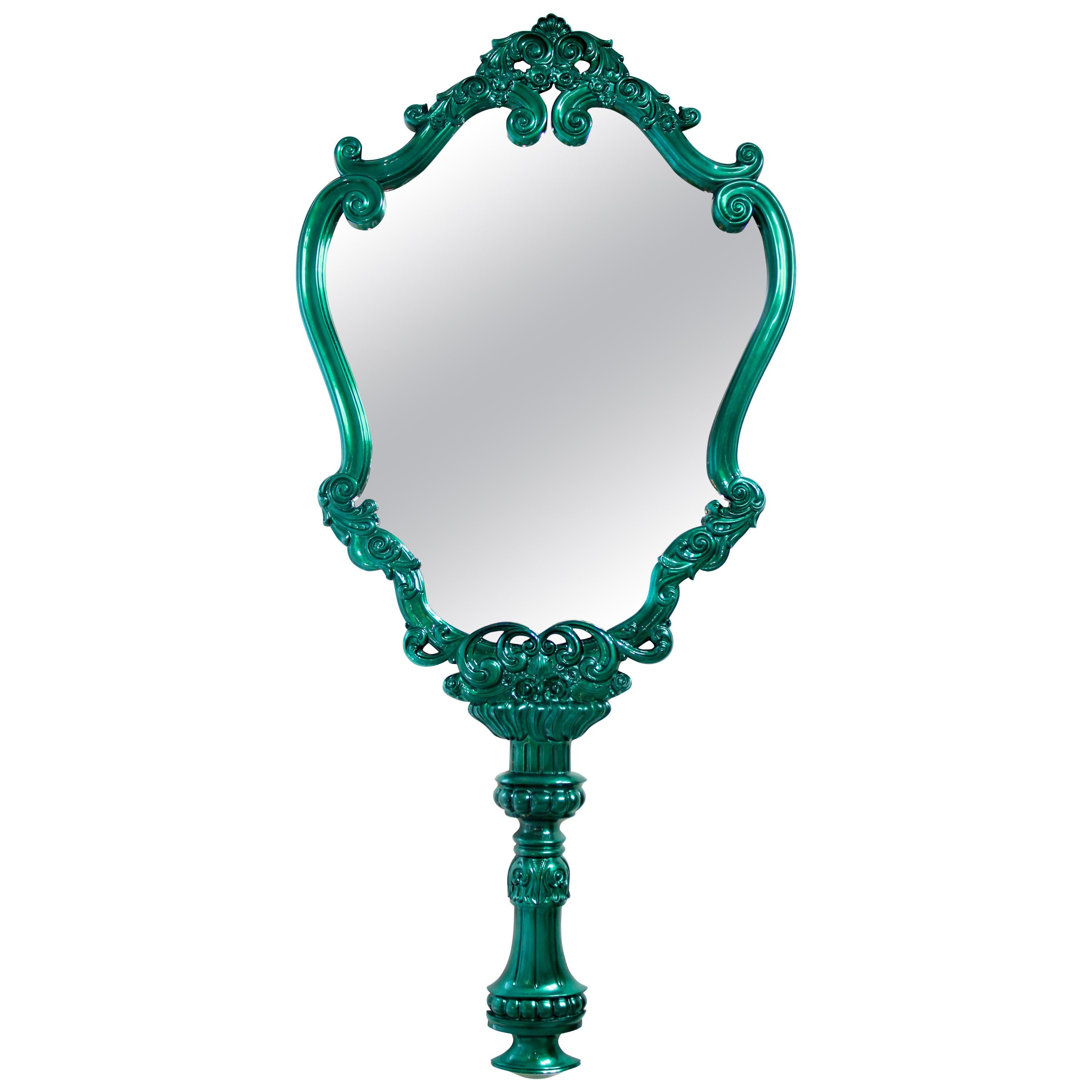 Marie Thérèse Mirror with Silver Leaf and Green Translucent by Boca do Lobo For Sale