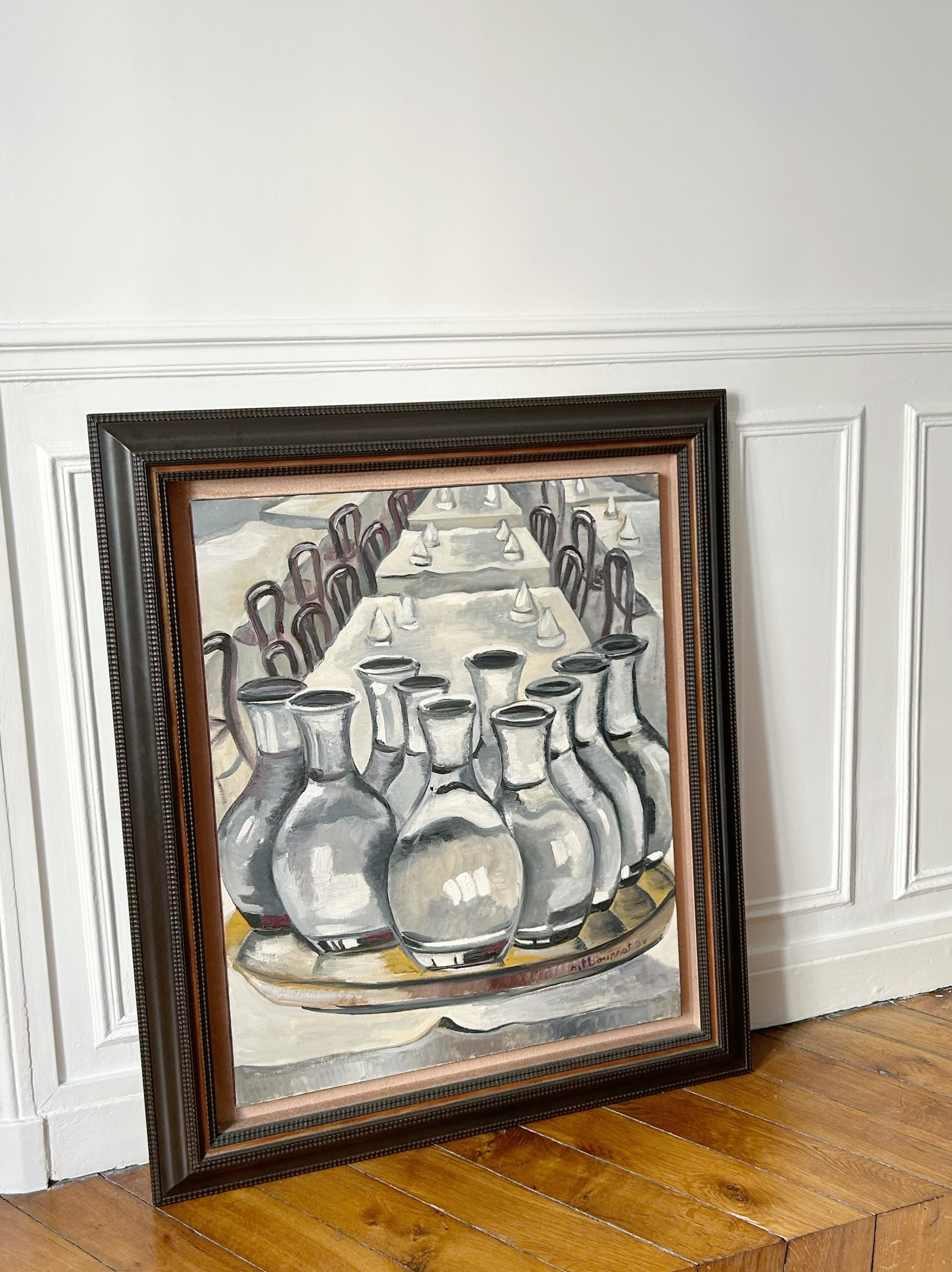 Marie-Thérèse BOURRAT (born in 1938)
Brasserie Georges, Lyon, 1994
Oil on canvas
Signed "mtbourrat" and dated "94" lower right
80 x 65 cm
frame included

Self-taught, Marie-Thérèse Bourrat exhibited for the first time at the age of seventeen. She