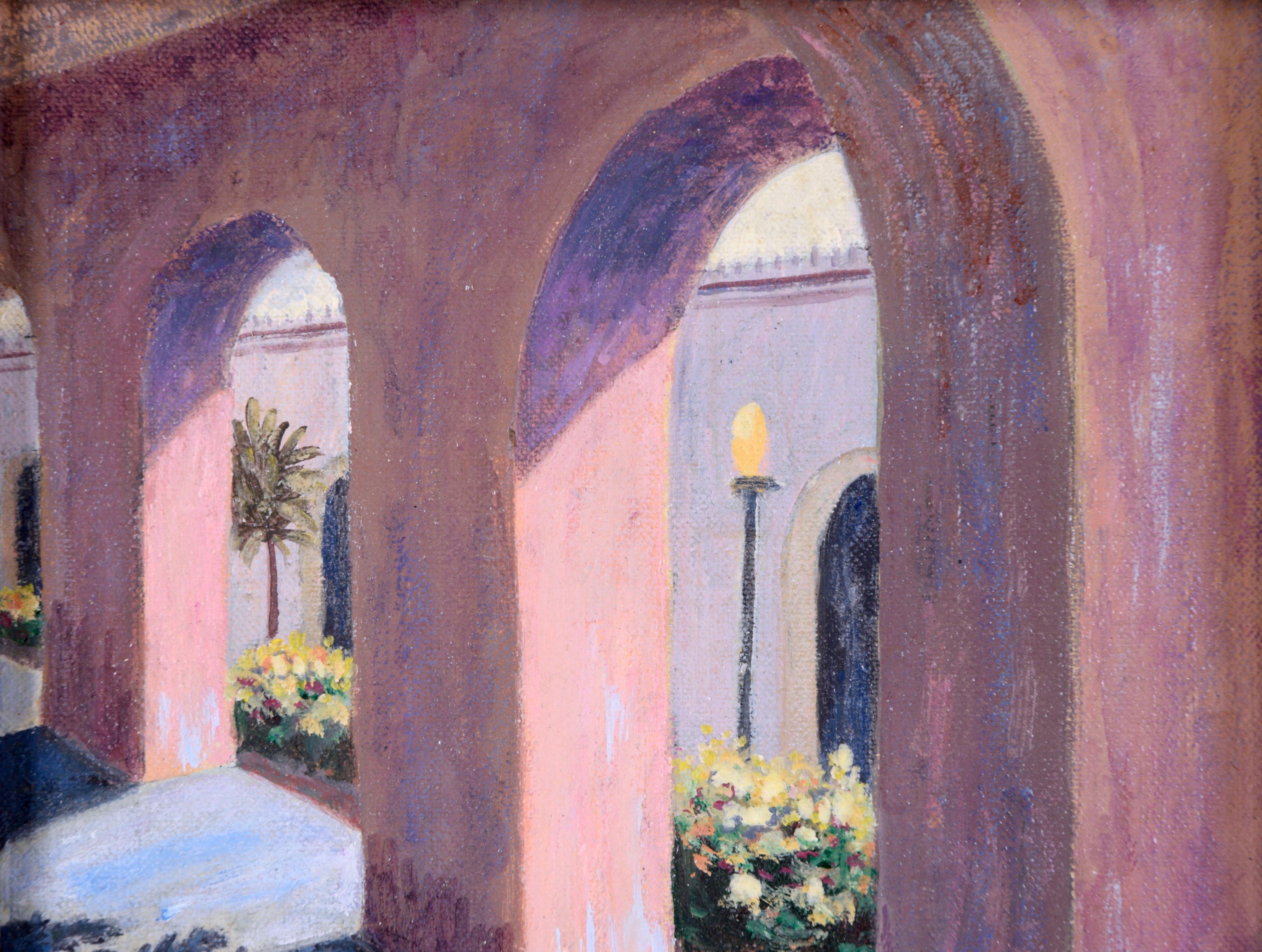 Díptico del Parque Balboa - Pareja de óleos originales de época - Painting impresionista estadounidense de Marie Truth Gordon