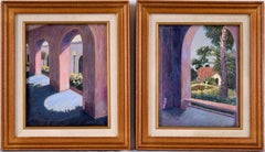 Balboa Park Diptych - Original Vintage Oil Painting Pair