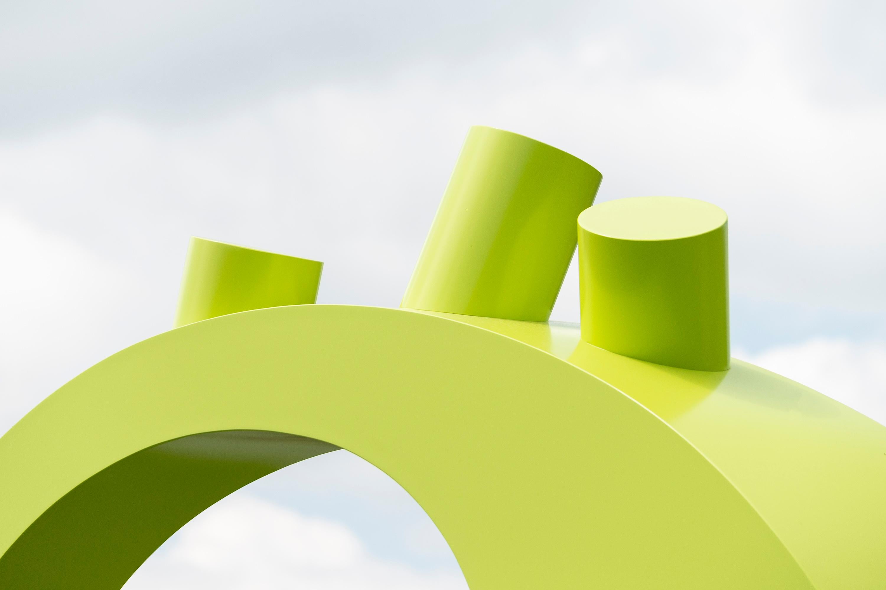 See the World - large, bright, contemporary, painted aluminum, outdoor sculpture - Green Abstract Sculpture by Marie-Ève Fréchette