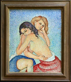 Deux jeunes femmes - Pointillist Oil, Nude Figures by Marie Vorobieff Marevna