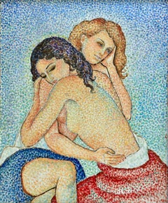 Vintage Deux jeunes femmes - Pointillist Oil, Nude Figures by Marie Vorobieff Marevna