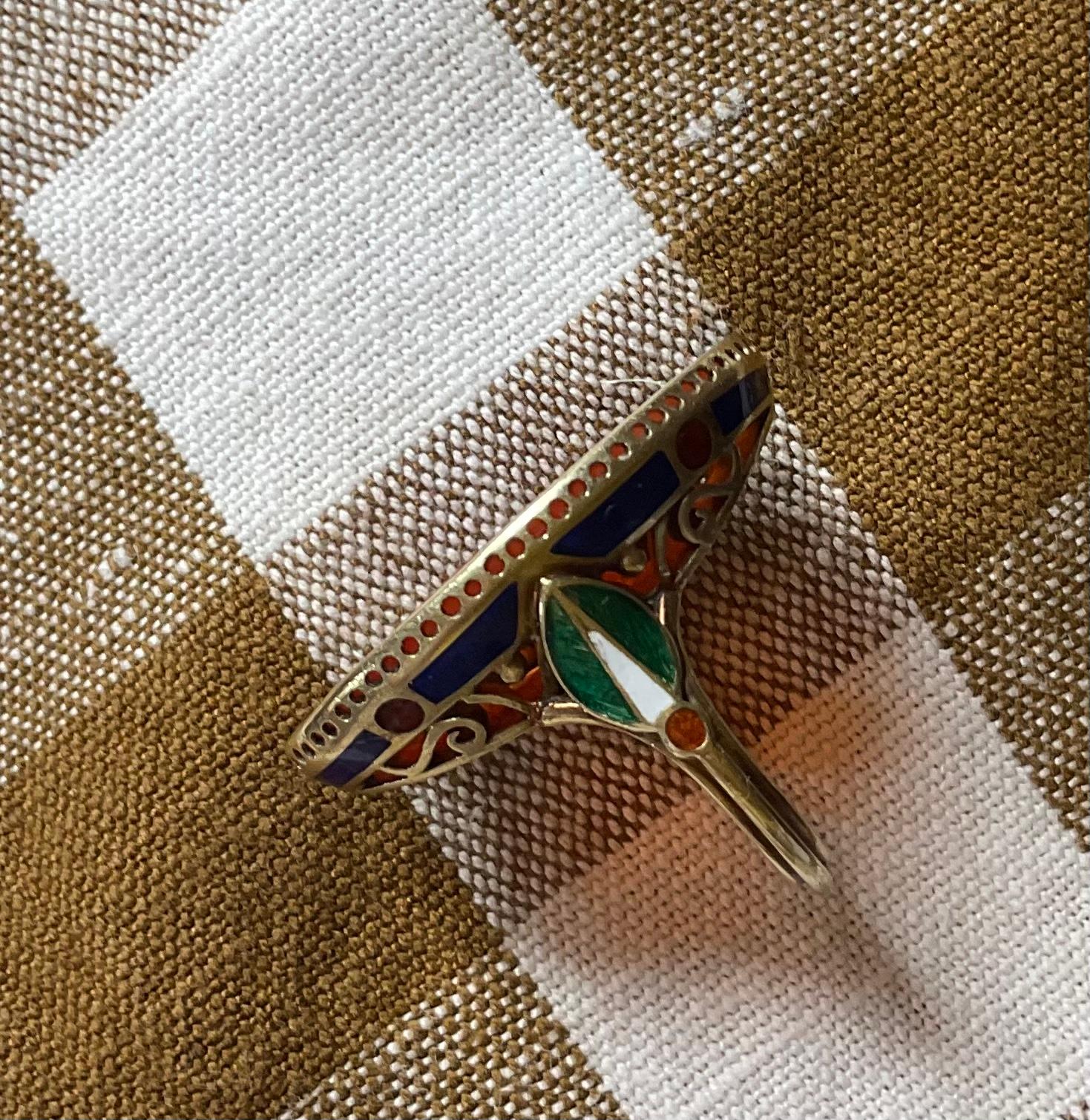 Marie Zimmermann Gold Enamel Carnelian Intaglio Ring  In Good Condition For Sale In New York, NY
