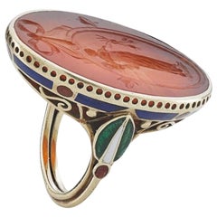 Marie Zimmermann Gold Enamel Carnelian Intaglio Ring