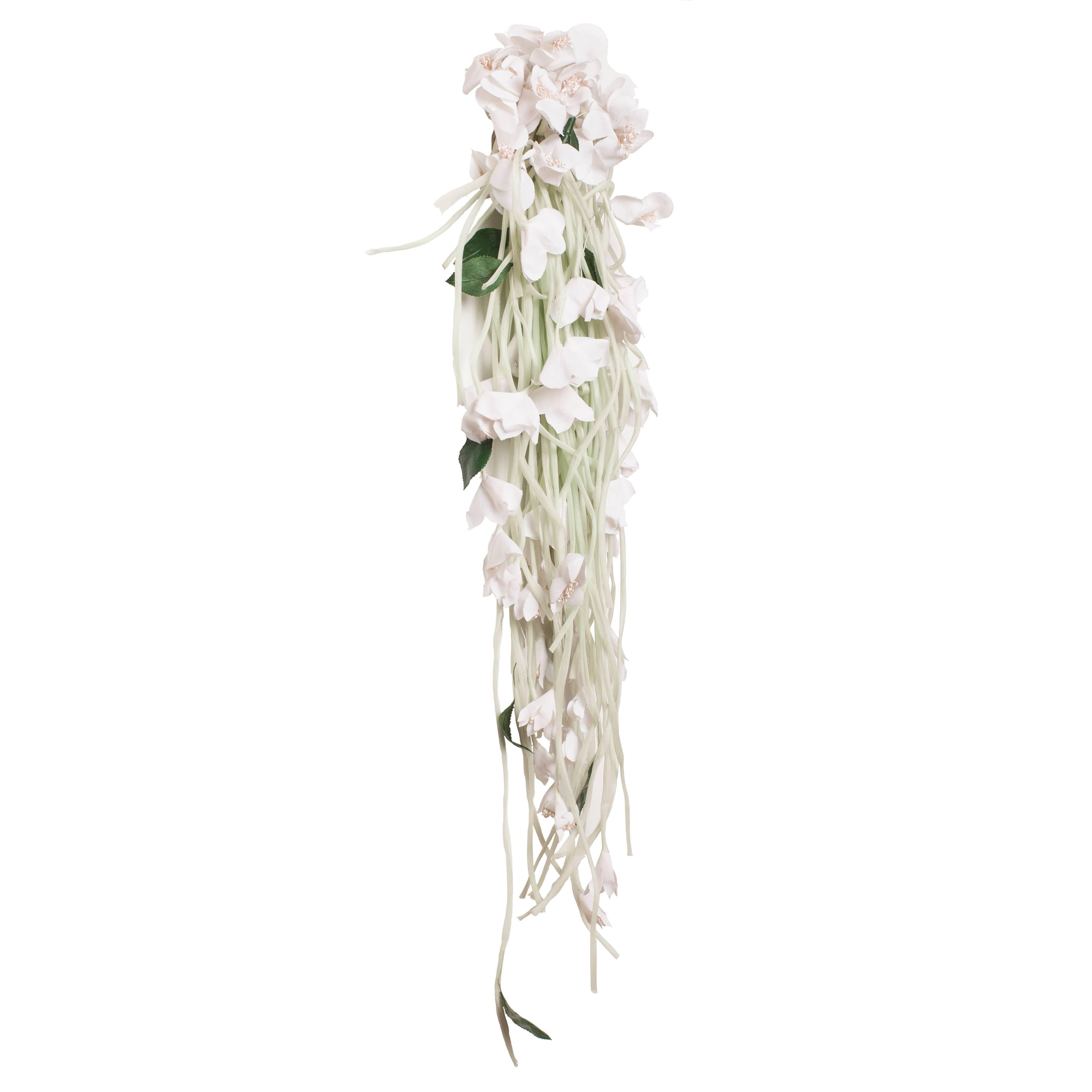 Couture hair piece from French atelier from circa 1970's. Shades of light green stems and cream white flowers - Amazing hand crafted bias cut materials gives natural carls. Some of the stems has thin wires -  gives perfect volume and movement.