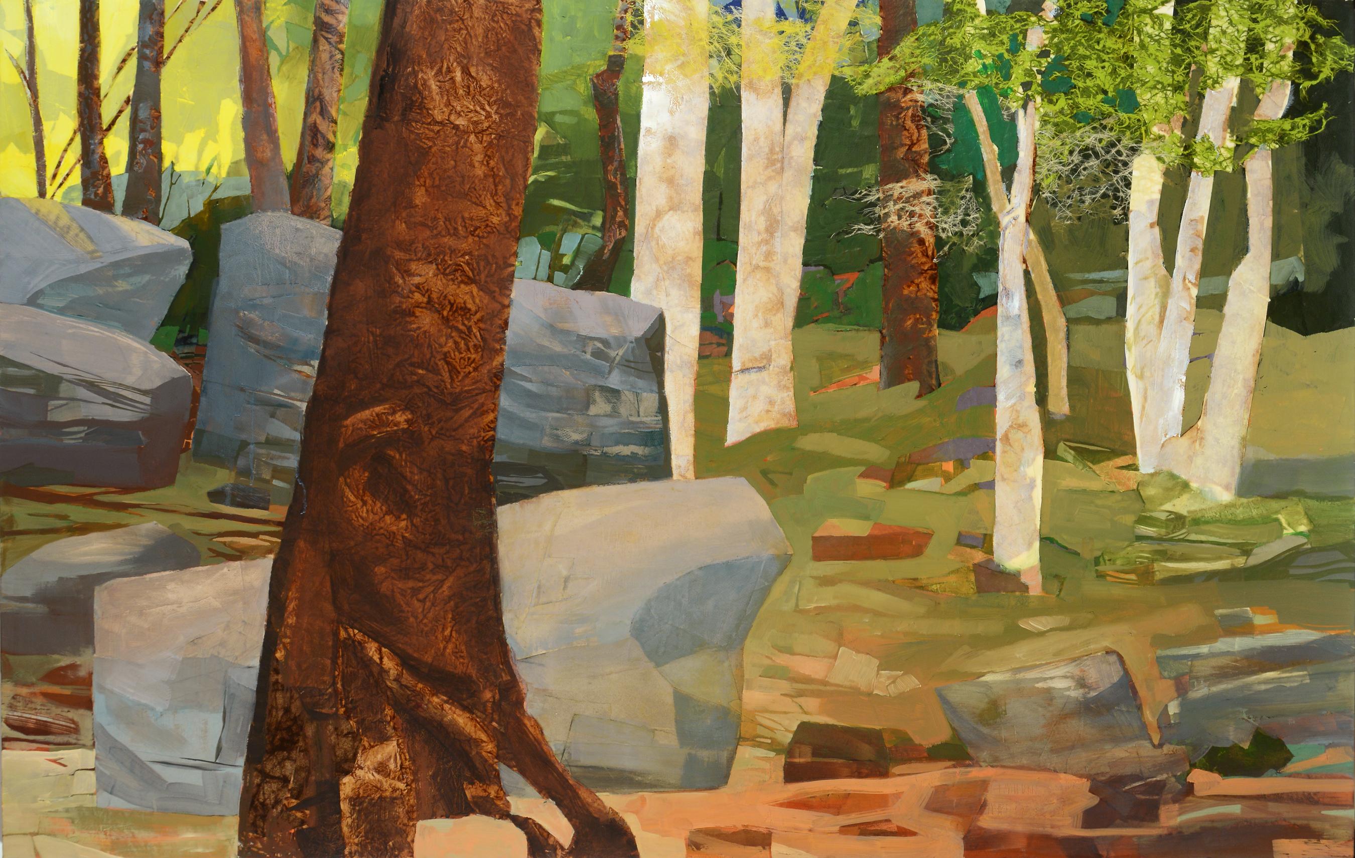 Mariella Bisson Landscape Painting - Boulders and Birches
