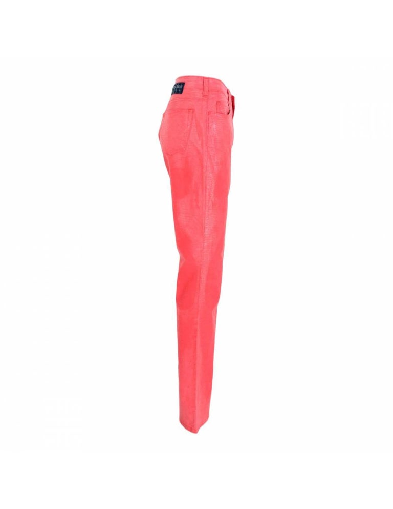 Mariella Burani Pink Cotton Waxed Flared Trousers For Sale at 1stDibs
