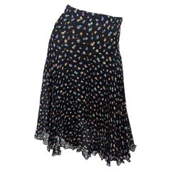 Mariella Burani Vintage Floral Print Pleated Black Chiffon Skirt, 1990s
