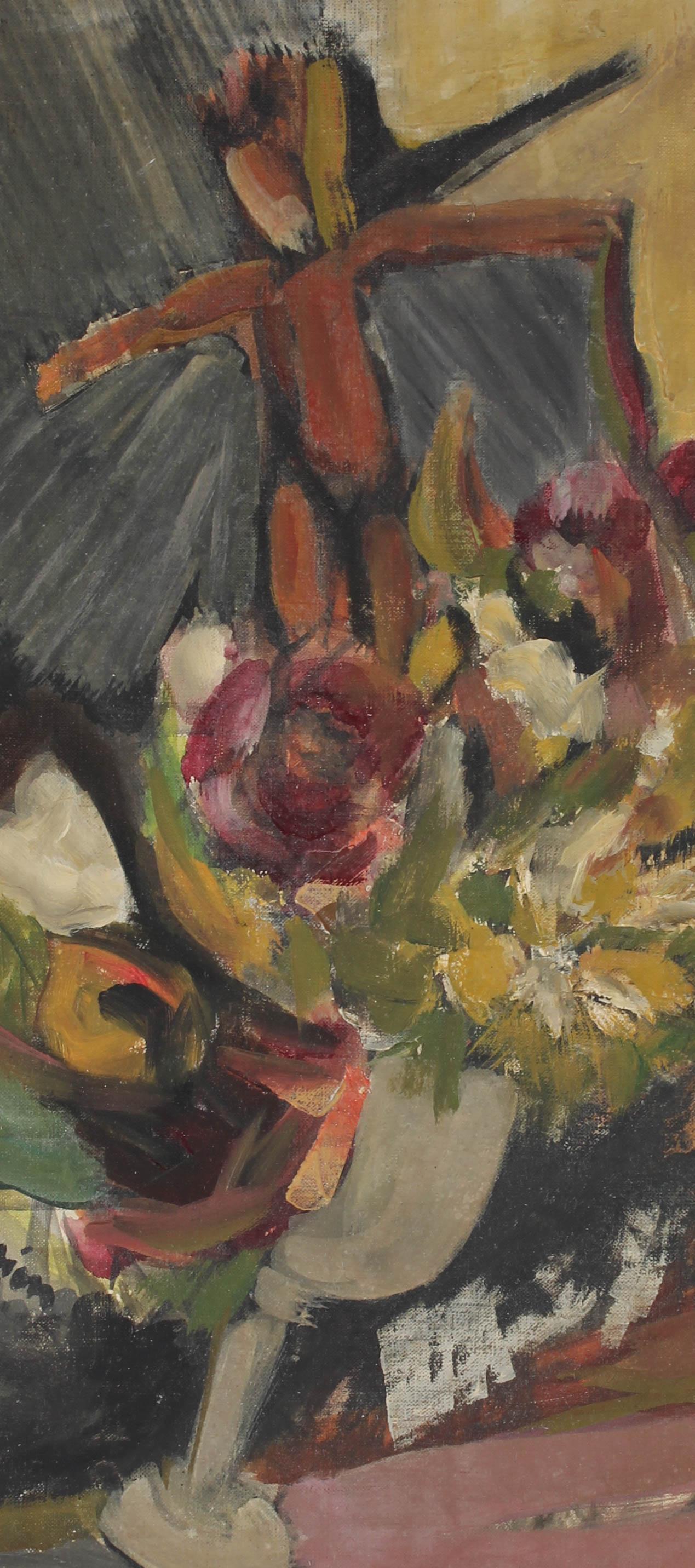 Marien - Óleo de mediados del siglo XX, Figura alada con flores en venta 1