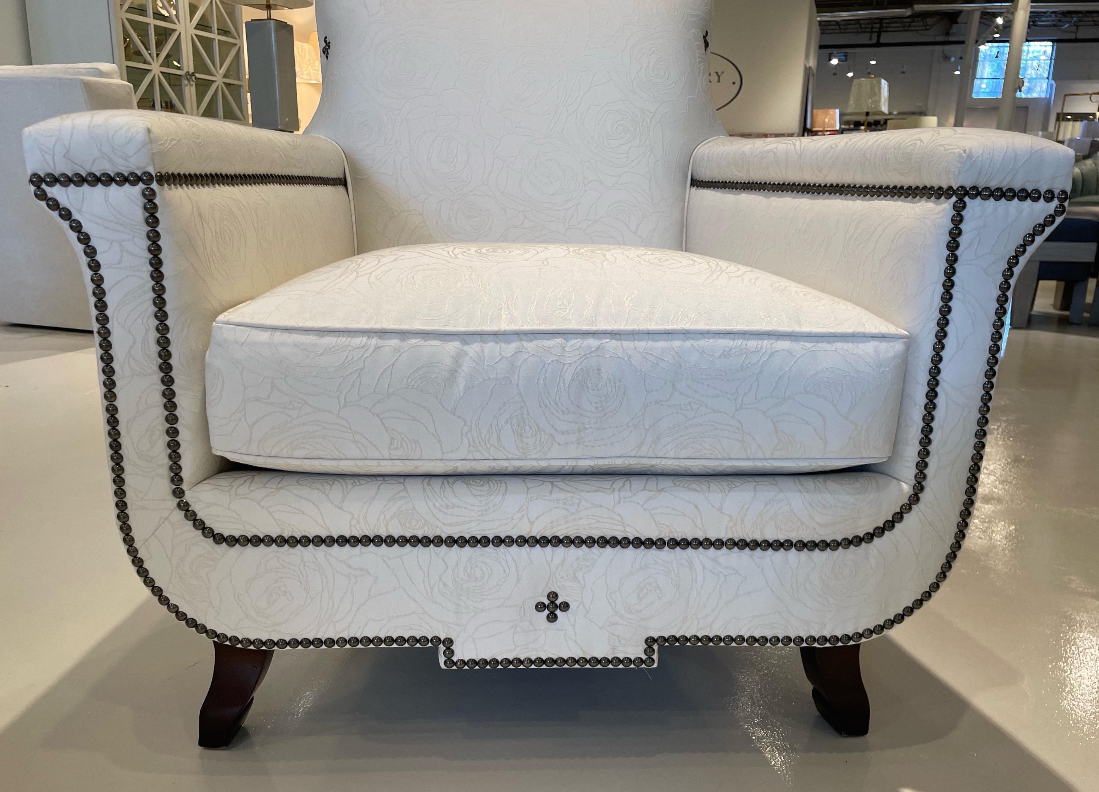 Mariette Himes Gomez Bolero Lounge Chair with Lyre Shape and Decorative Nails In New Condition For Sale In Atlanta, GA