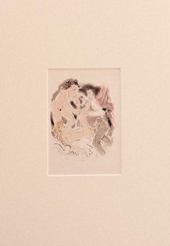 Erotic Scene - Original Hand-colored Lithograph attr. to Mariette Lydis - 1939
