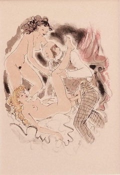 Erotic Scene - Original Hand-colored Lithograph attr. to Mariette Lydis - 1939