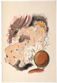 Erotic Scene - Original Hand-colored Lithograph attr. to Mariette Lydis - 1939